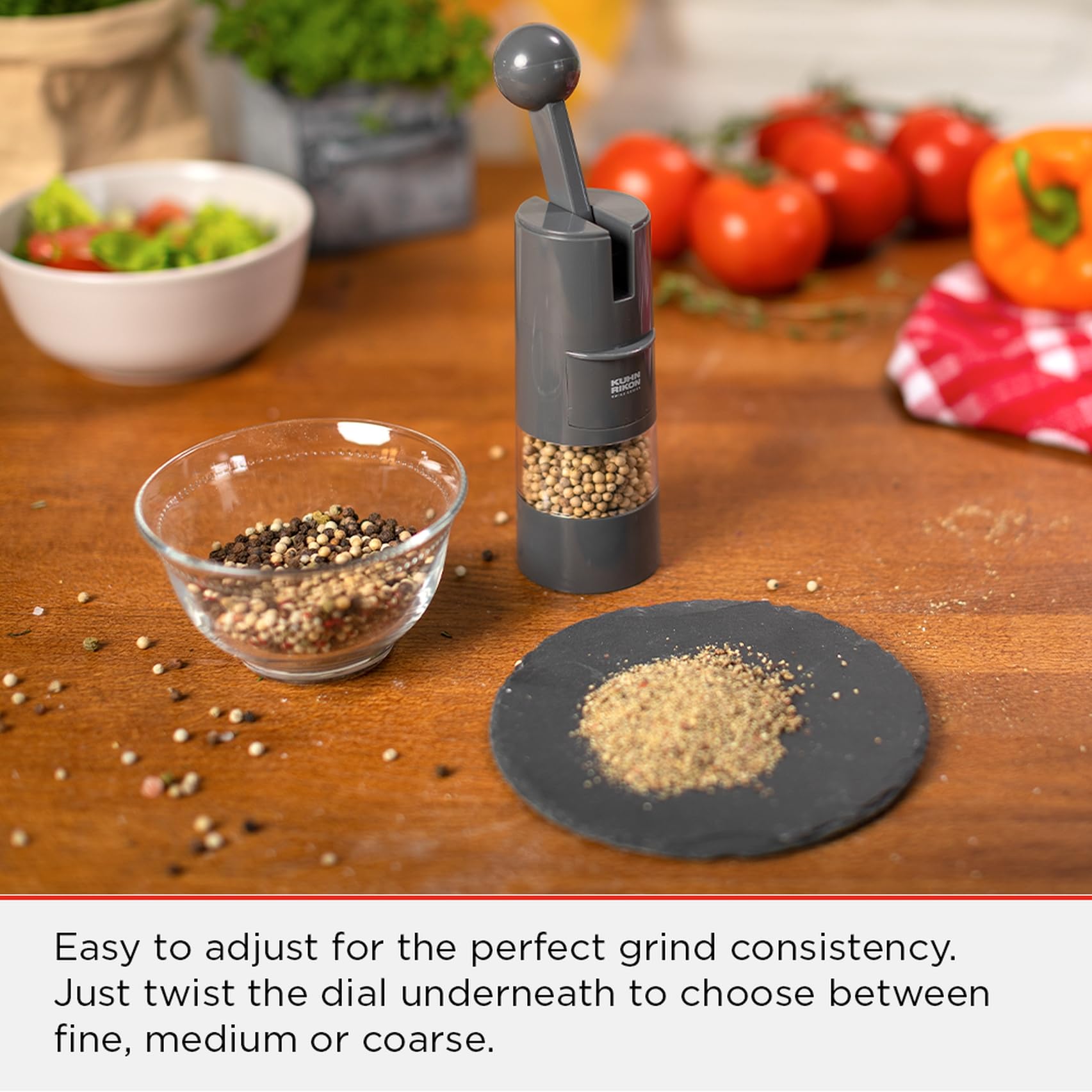 Kuhn Rikon Ratchet Grinder for Salt, Pepper, or Spices | Adjustable Grind | Gray Ceramic 4
