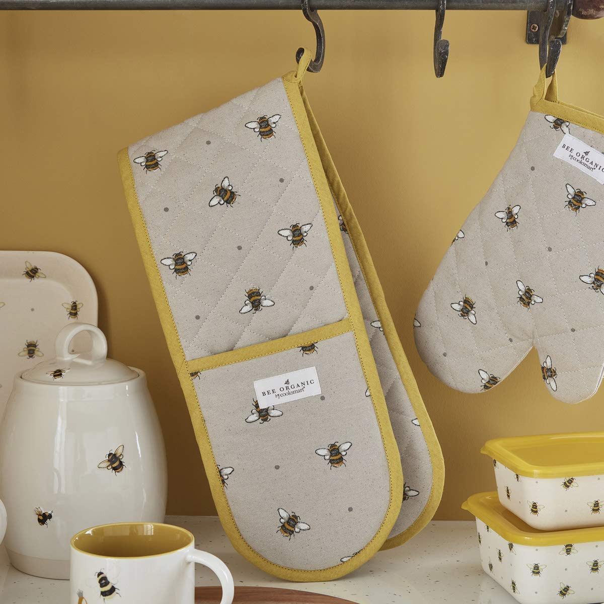 Cooksmart Double Oven Glove - Heat Resistant Protection | Bumble Bees Design | 100% Cotton 3