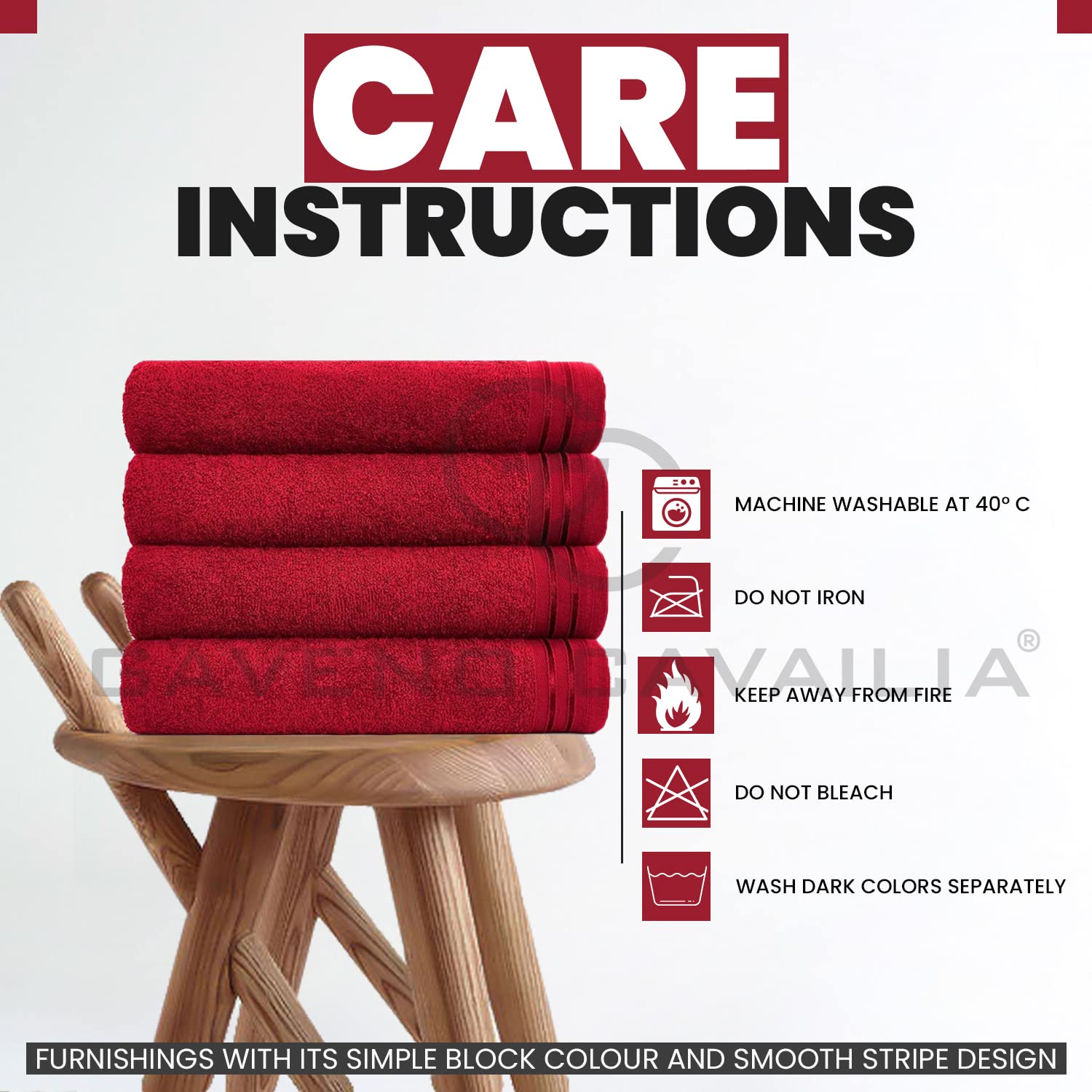 GC GAVENO CAVAILIA Wilsford Bath Sheets - 4 Pack Egyptian Cotton, 450 GSM, Red, 75 x 135 cm 5