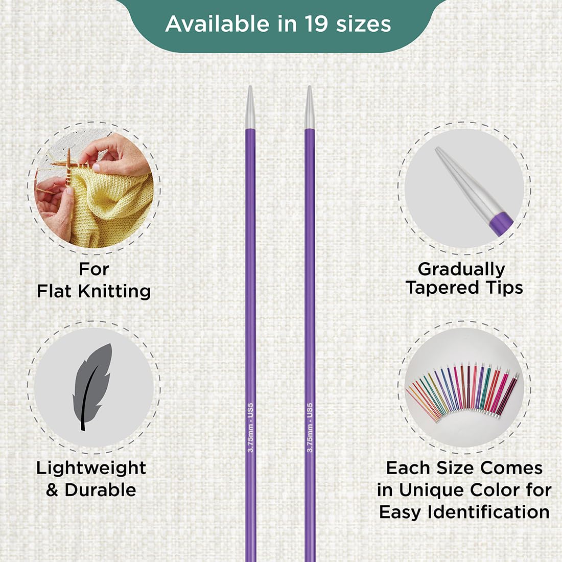 KnitPro Zing Single Pointed Knitting Needles - 3.75mm (US Size 5) | 14" (35cm) Length | Amethyst 3