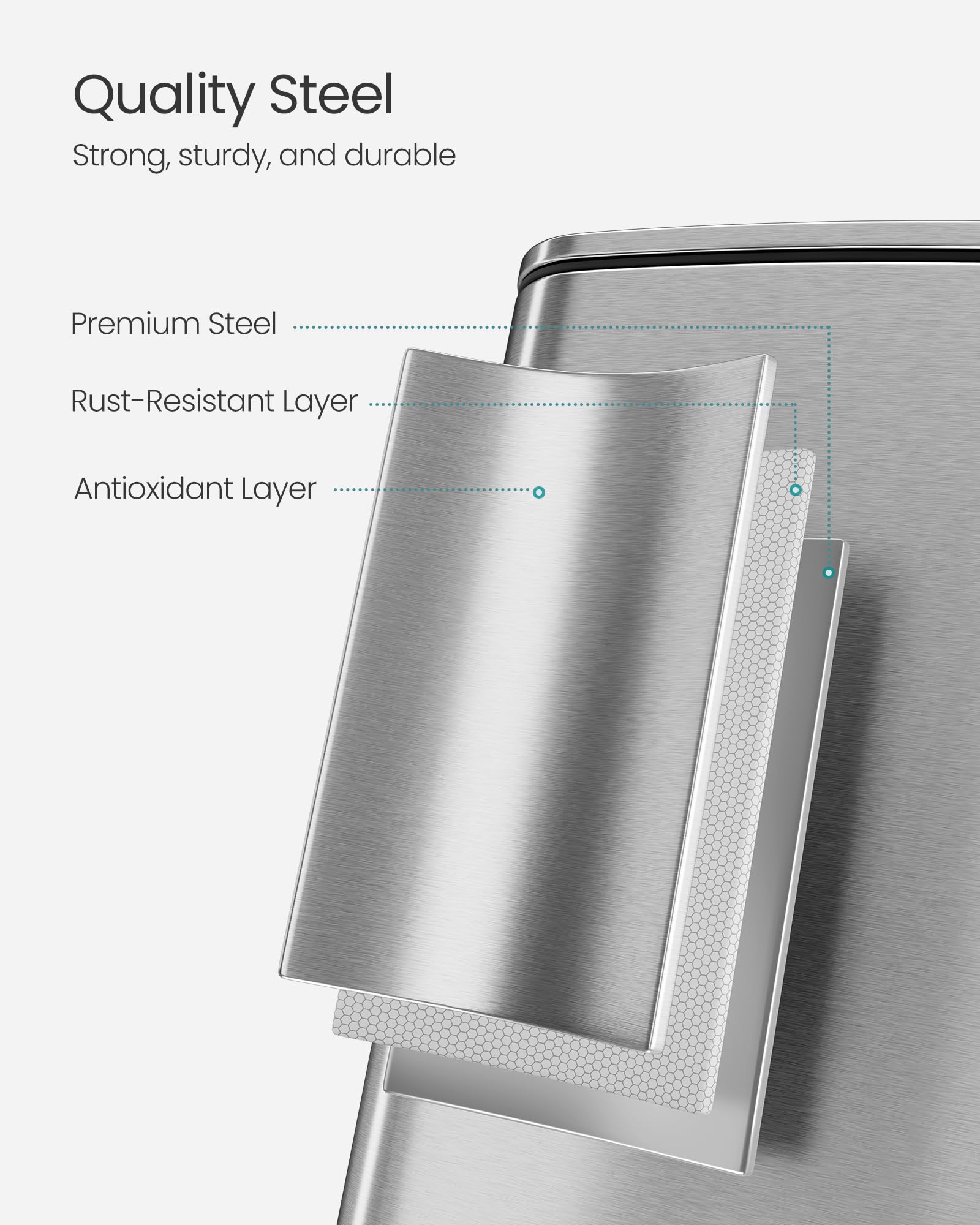 SONGMICS Stainless Steel Pedal Bin - 8 Gallon (30 L) Capacity | Quiet Close | Metallic Silver 4