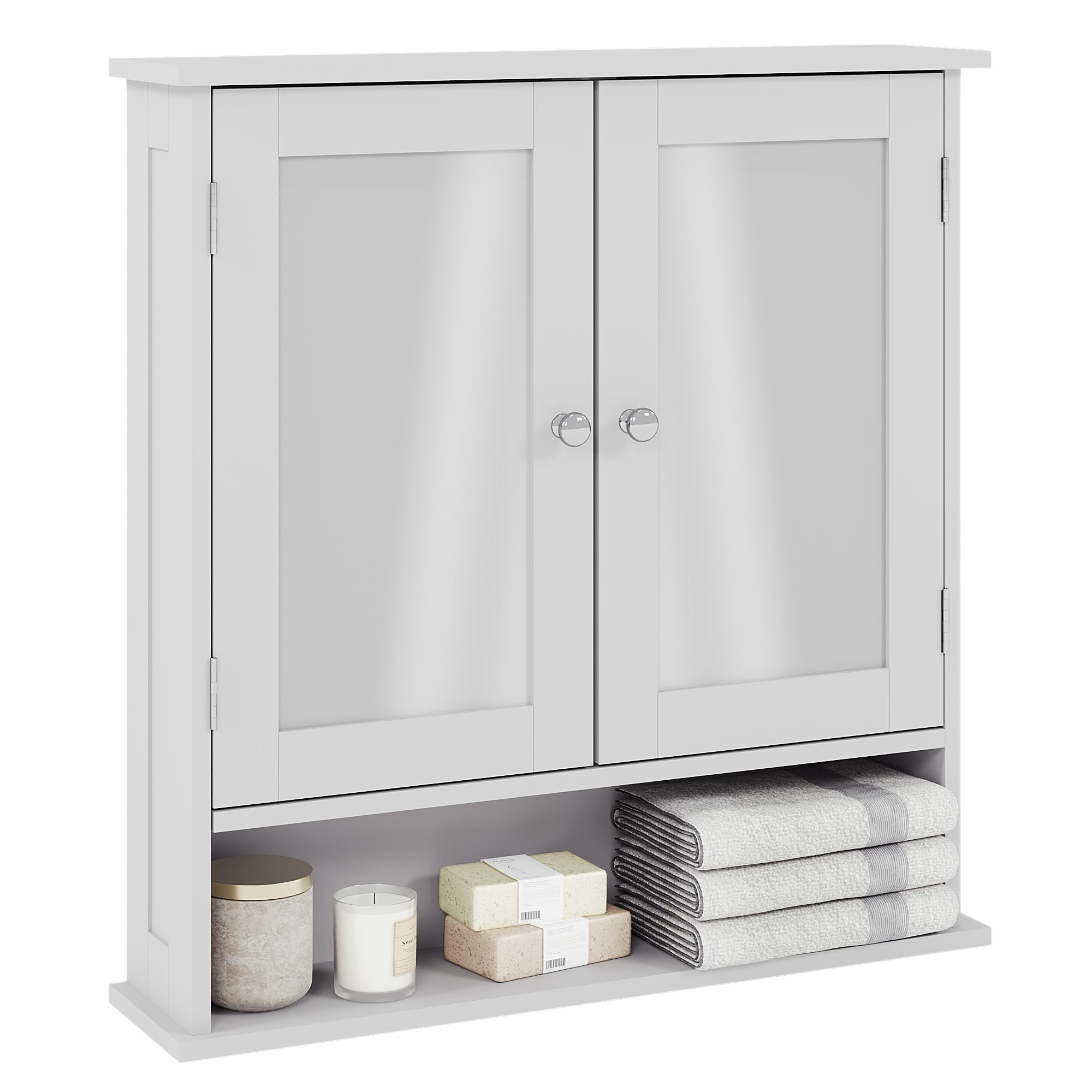 Bath Vida Priano Double Door Mirrored Bathroom Cabinet - White Wood, H 58 x W 56 x D 13 Cm 7