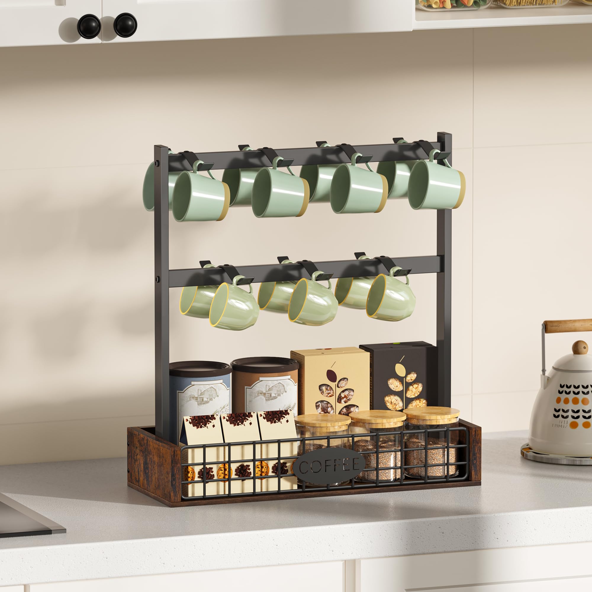 YITAHOME Countertop Mug Holder - 7 Hooks & Storage Base | Metal Frame | Black 2