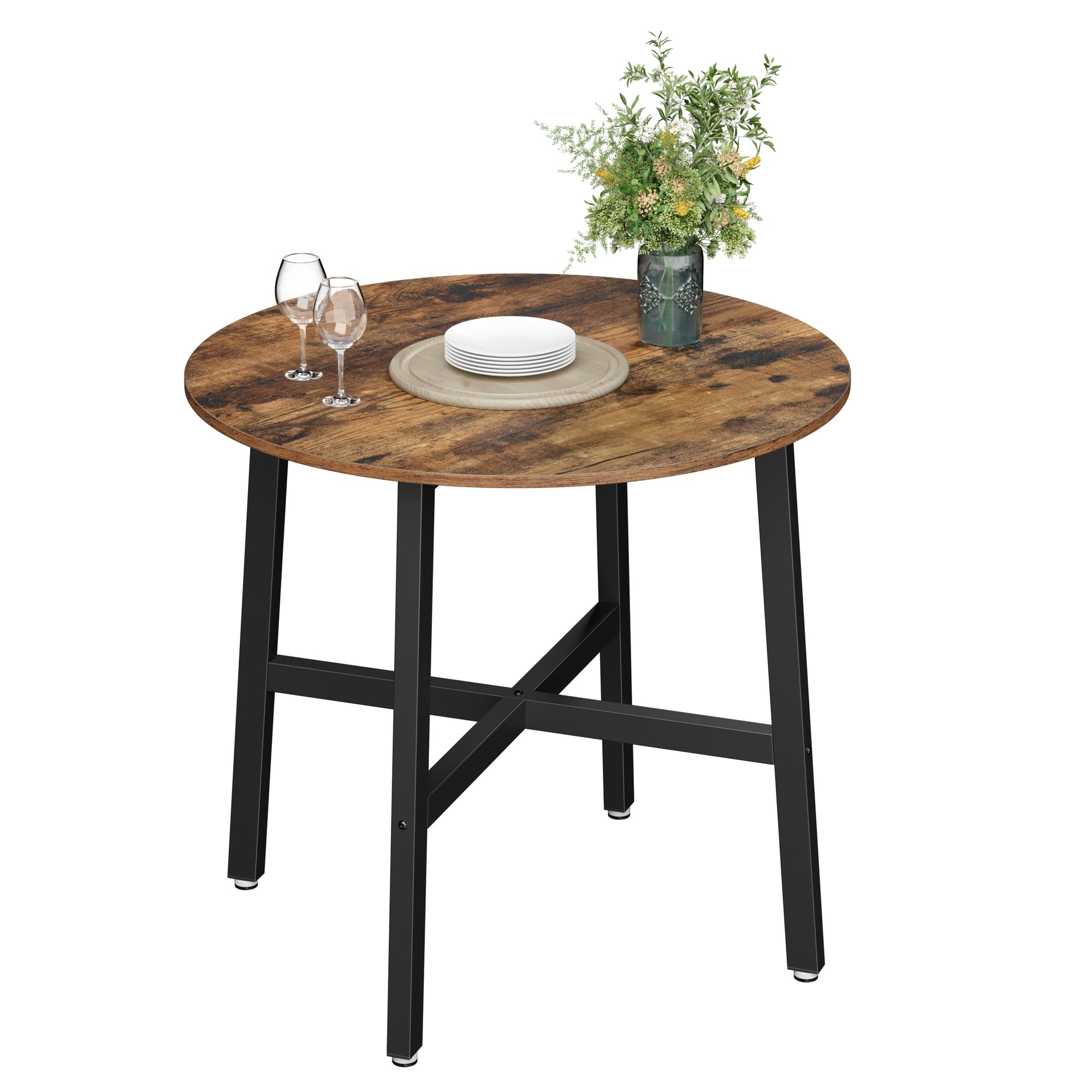 VASAGLE Round Dining Table - Industrial Design | 80 x 75 cm | Rustic Brown & Black