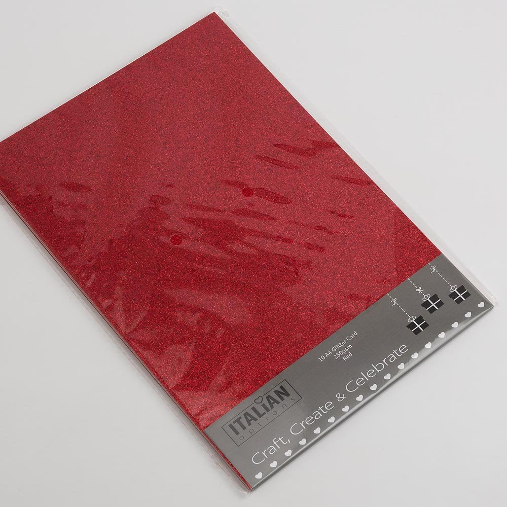 Italian Options 250GSM Non-Shed Glitter Card Stock - A4 Red, 10 Sheets 1
