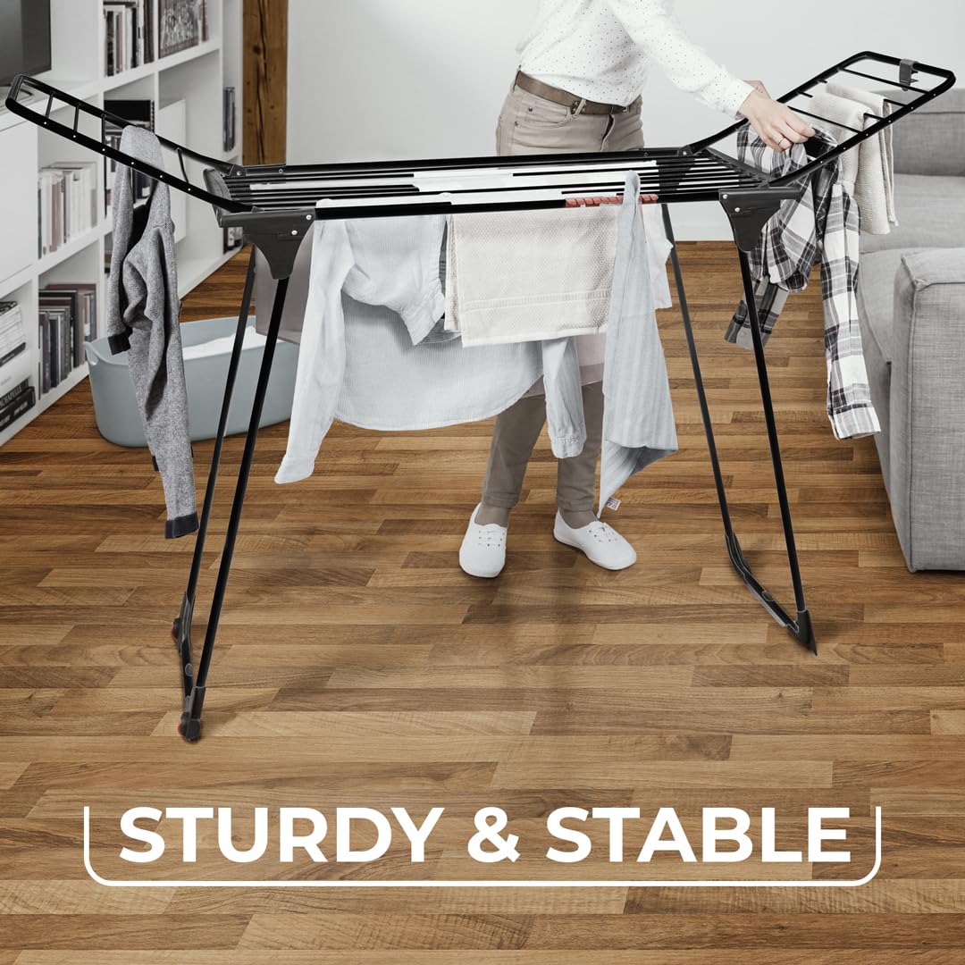 Vileda King Ultimate Indoor Clothes Airer - 20m Drying Length | Foldable Steel Frame | Black 3