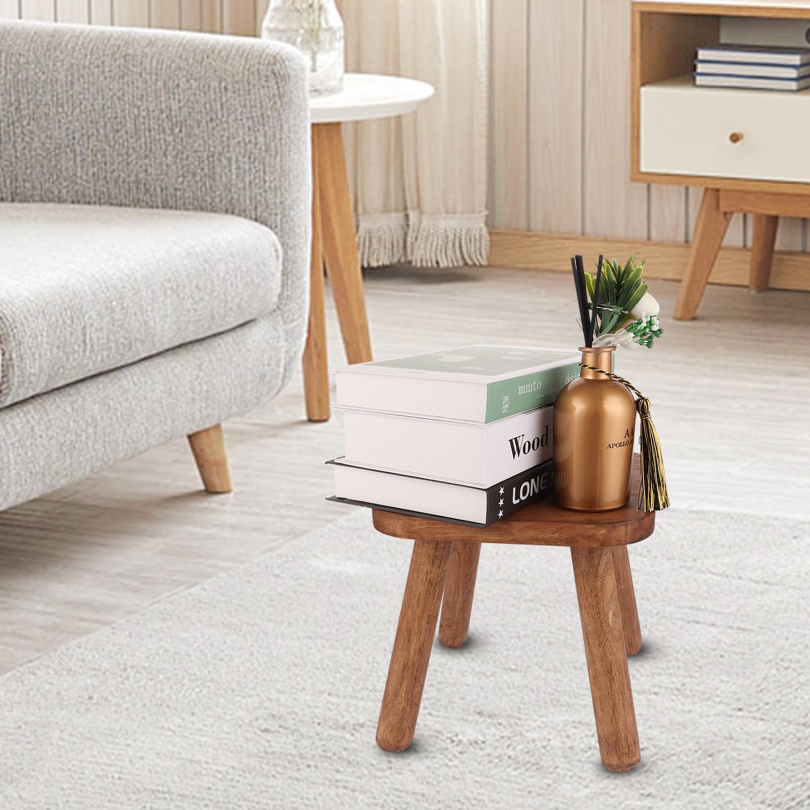 ASelected Solid Wood Stool - 24cm Square, Minimalist Style, 85kg Capacity