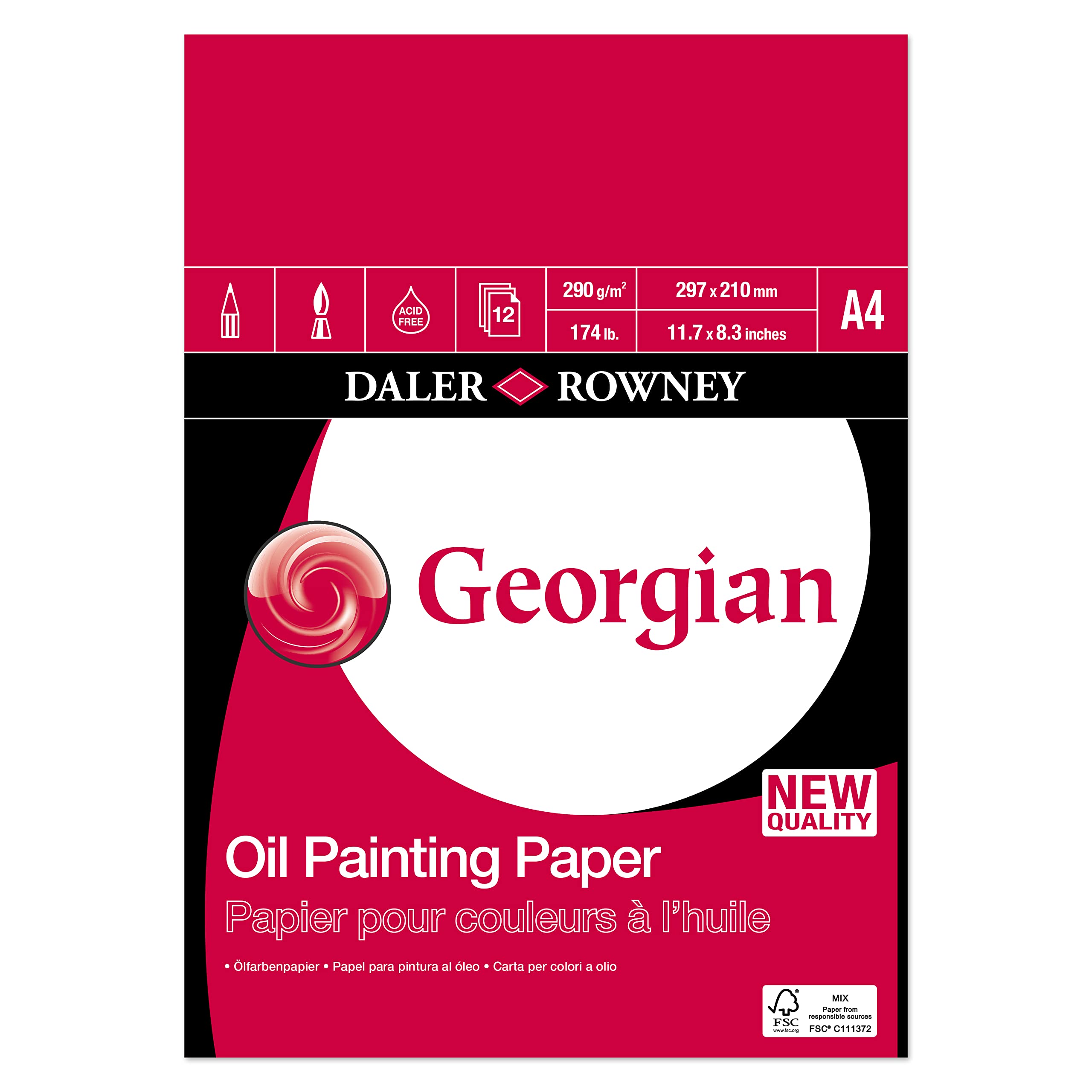Daler Rowney Georgian Oil Pad - 290gsm, A4 Size, 12 Sheets | Linen Texture for Oil Paints 1