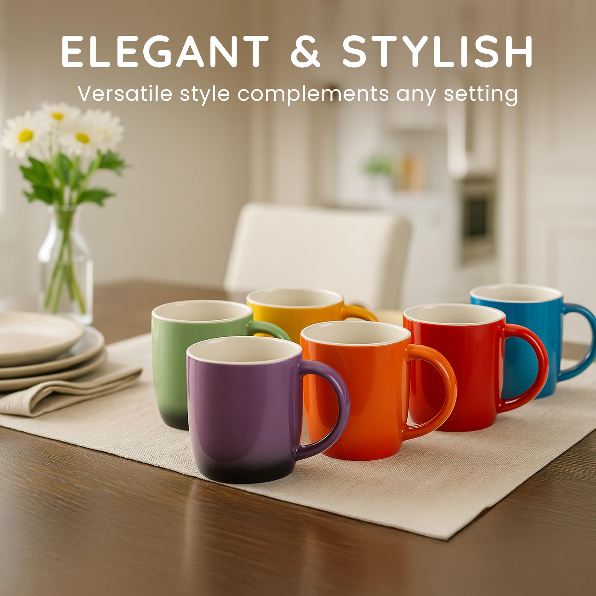 CUQOO Stoneware Mug Set of 6 - Colourful Ceramic Coffee & Tea Cups | 350ml/12.3 Oz 5