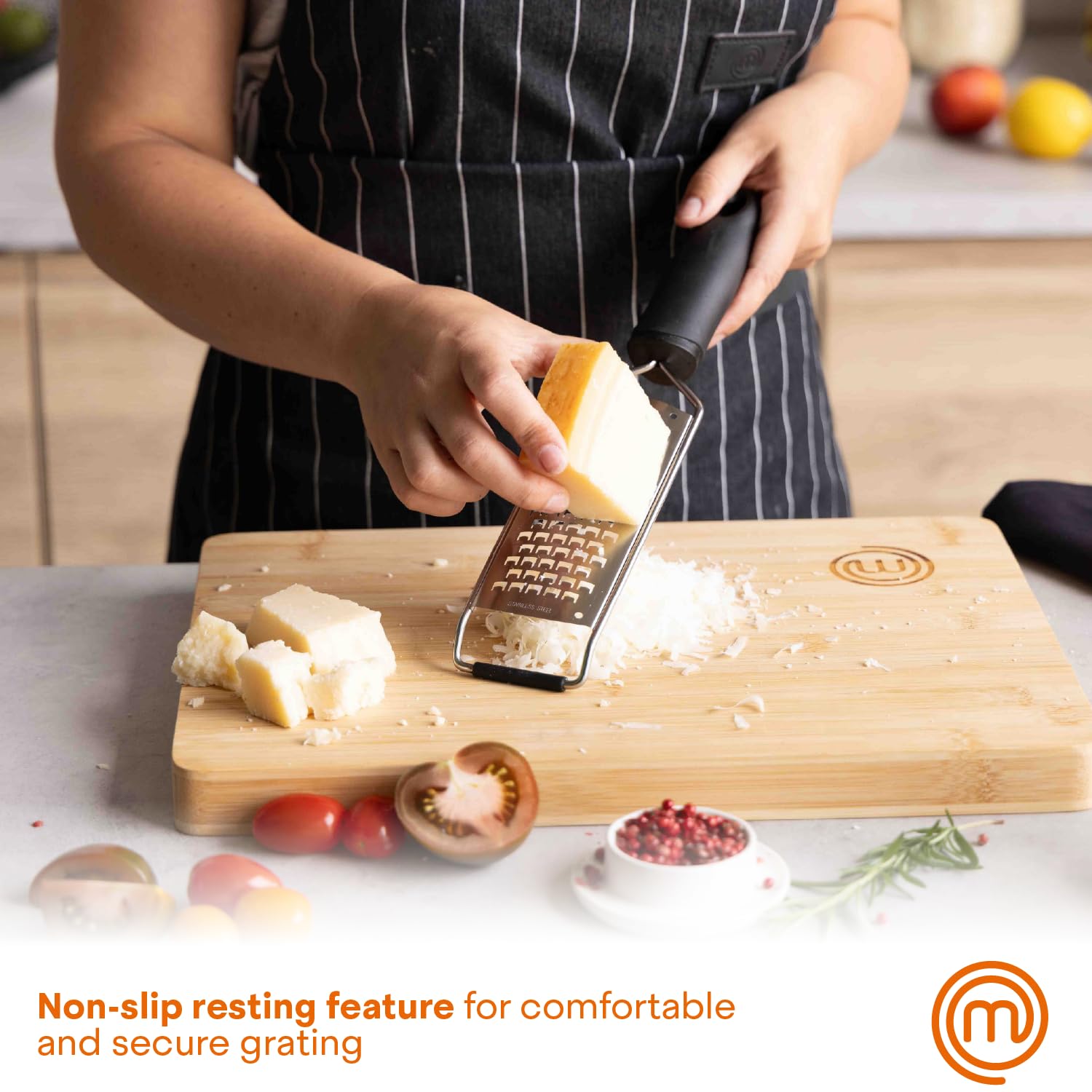 MasterChef Stainless Steel Flat Mini Grater Handheld for Parmesan, Ginger, Lemon Zester | Black 3