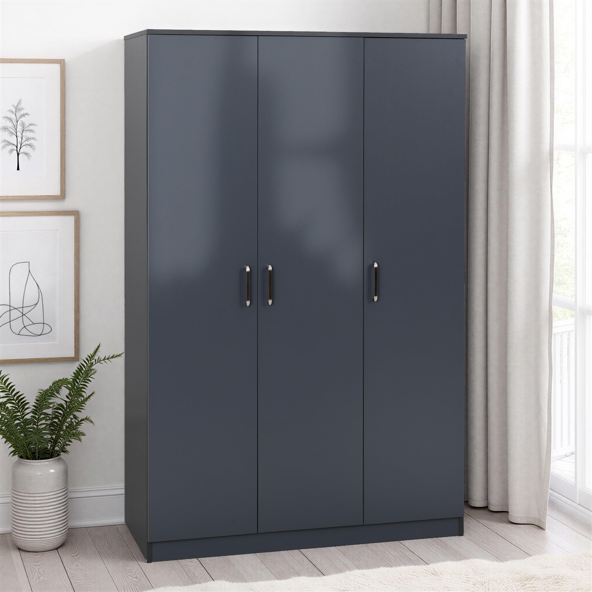 Seconique Dakota 3 Door Wardrobe - Dark Grey | Engineered Wood | 175cm Height