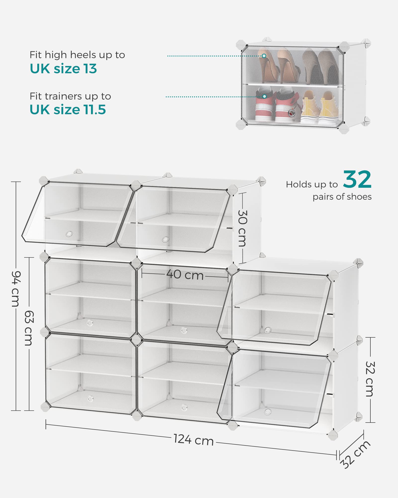 SONGMICS Interlocking Shoe Rack - Modular 8-Slot Storage Unit | Steel Frame | White 3