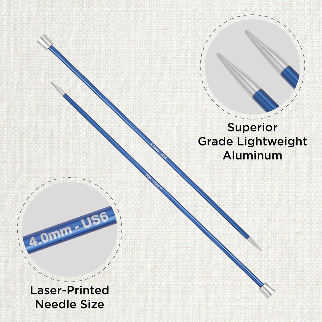 KNITPRO Zing Single Ended Knitting Needles - 4.00mm x 30cm, Metal, Sapphire Color 2