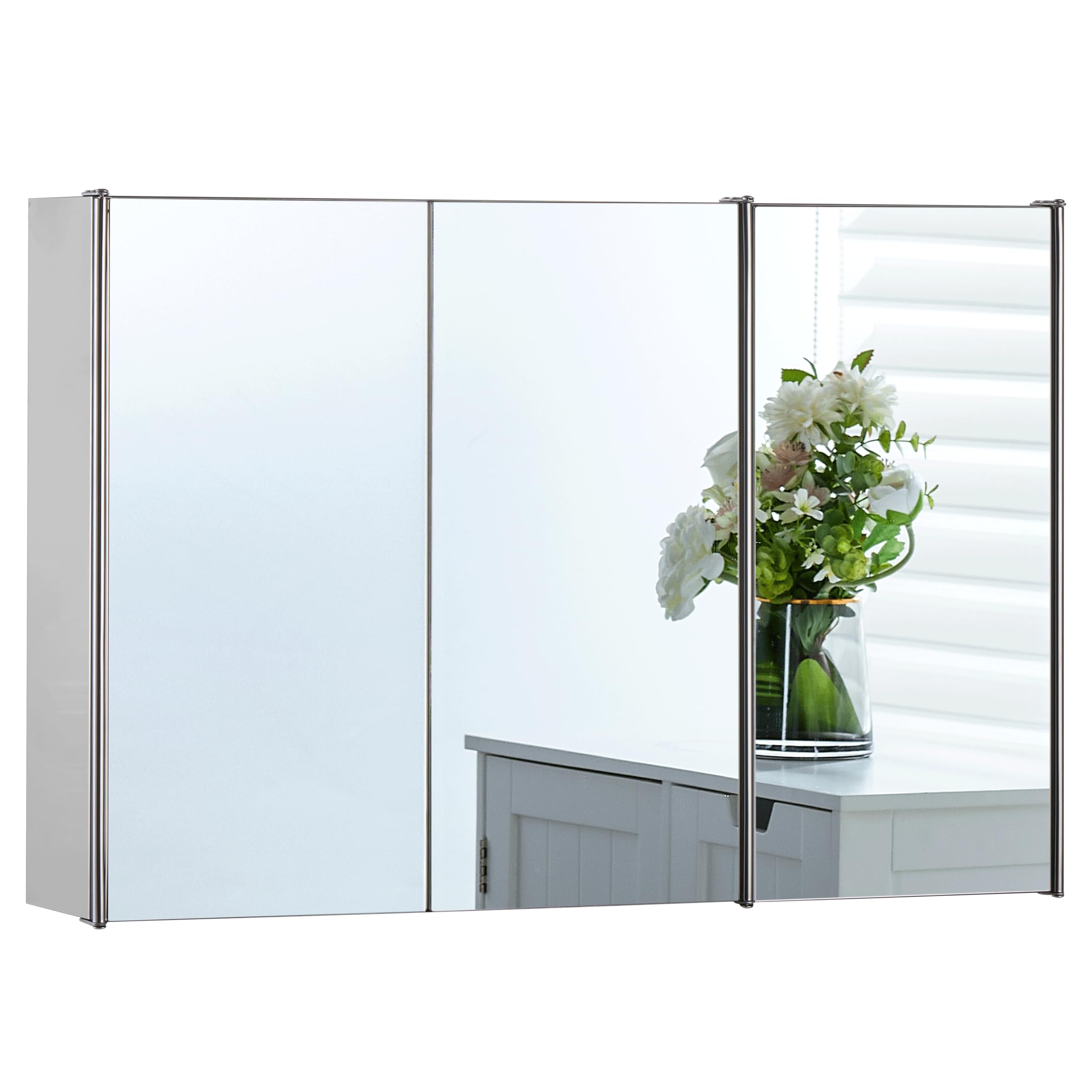 Bath Vida Tiano Triple-Mirror Wall-Mounted Cabinet | Stainless Steel | Silver Finish | Storage Cupboard 7
