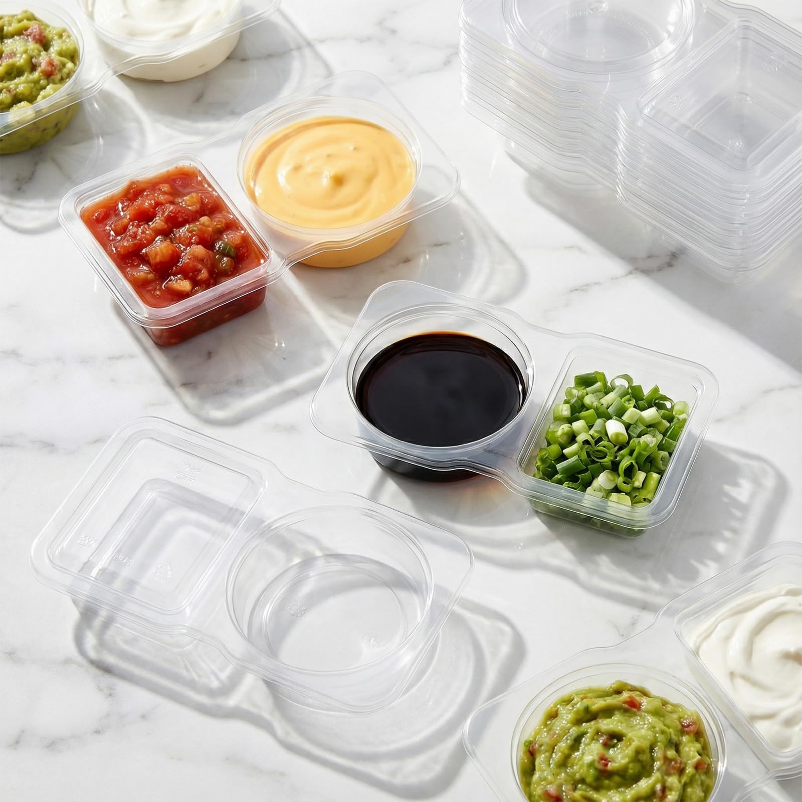 Woobroo 40 Pack Double Compartment Condiment Containers | Leak Resistant, Portable, Refrigerator Safe 8