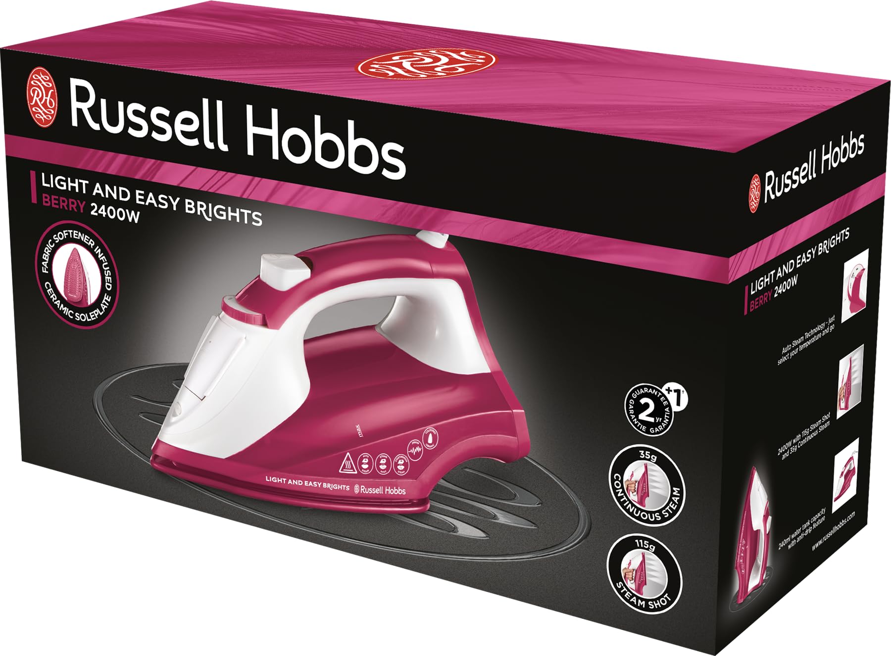 Russell Hobbs Light & Easy Brights Berry Steam Iron - 2400W | 115g Steam Shot | Fabric Softening Infused Soleplate 7