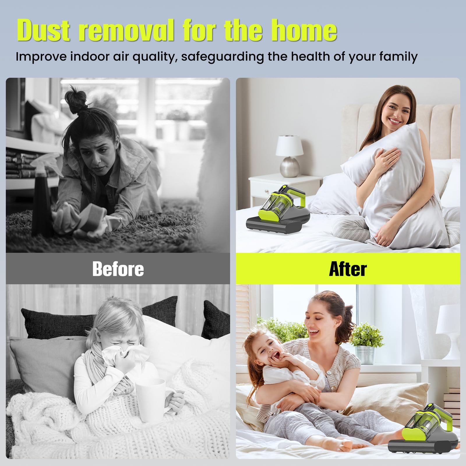 HYCHIKA Mattress Vacuum Cleaner - 16kPa Suction, 5-in-1 Deep Cleaning with UV-C Light & Heat 6