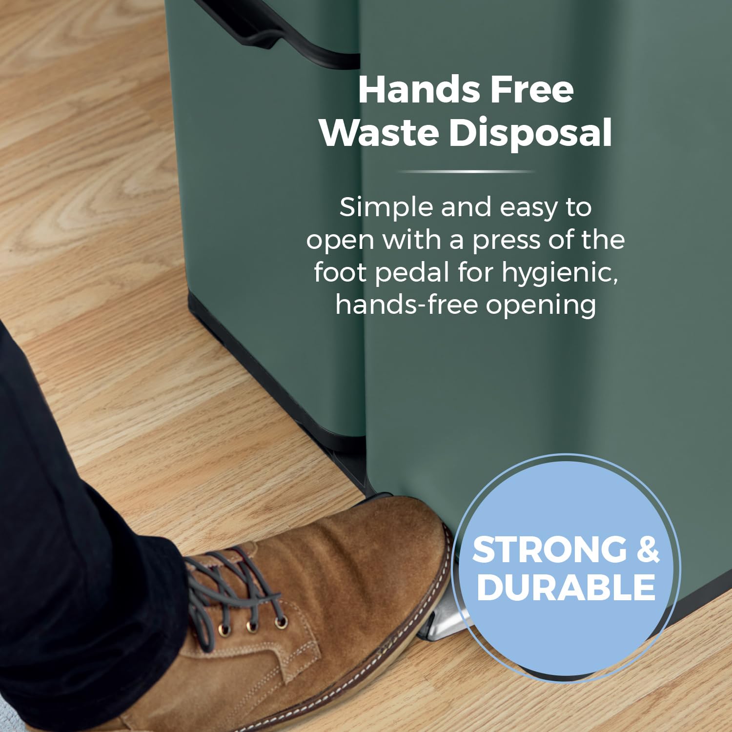 Tower Recycling Pedal Bin - 60L Capacity | 3 Compartments | Carbon Steel | Forest Green 4