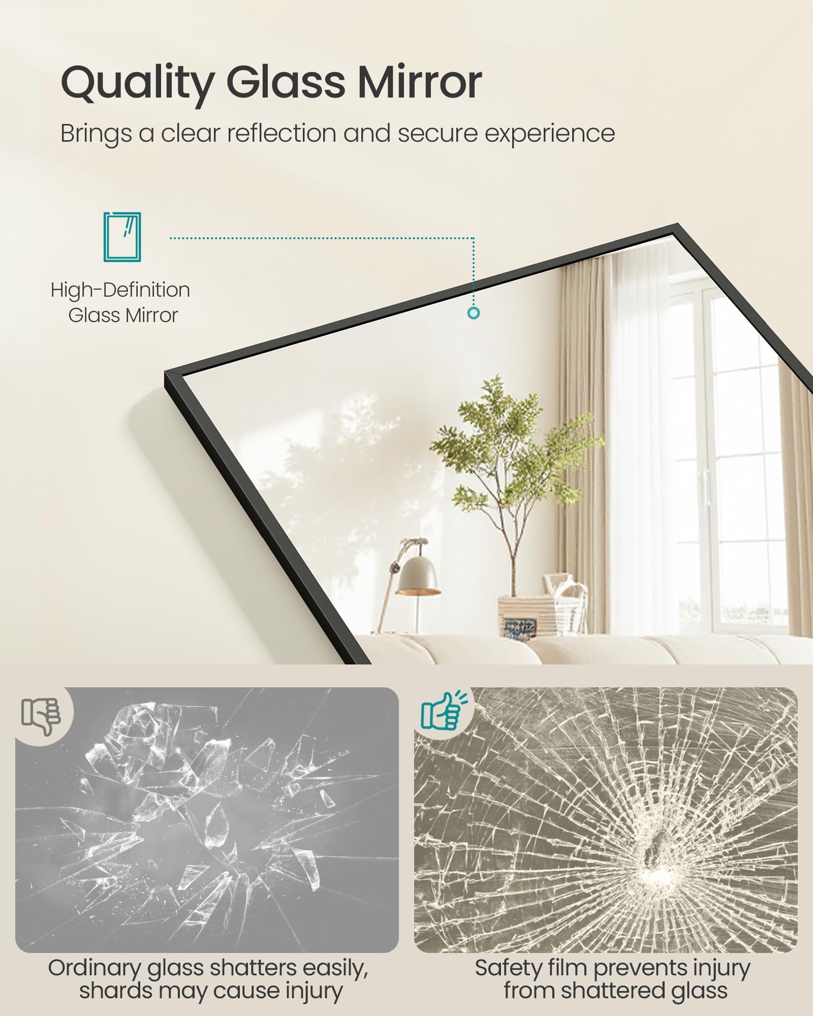 SONGMICS Full Length Floor Mirror - 160x50 cm | Freestanding or Wall-Mount | Matte Black Aluminium Frame 3
