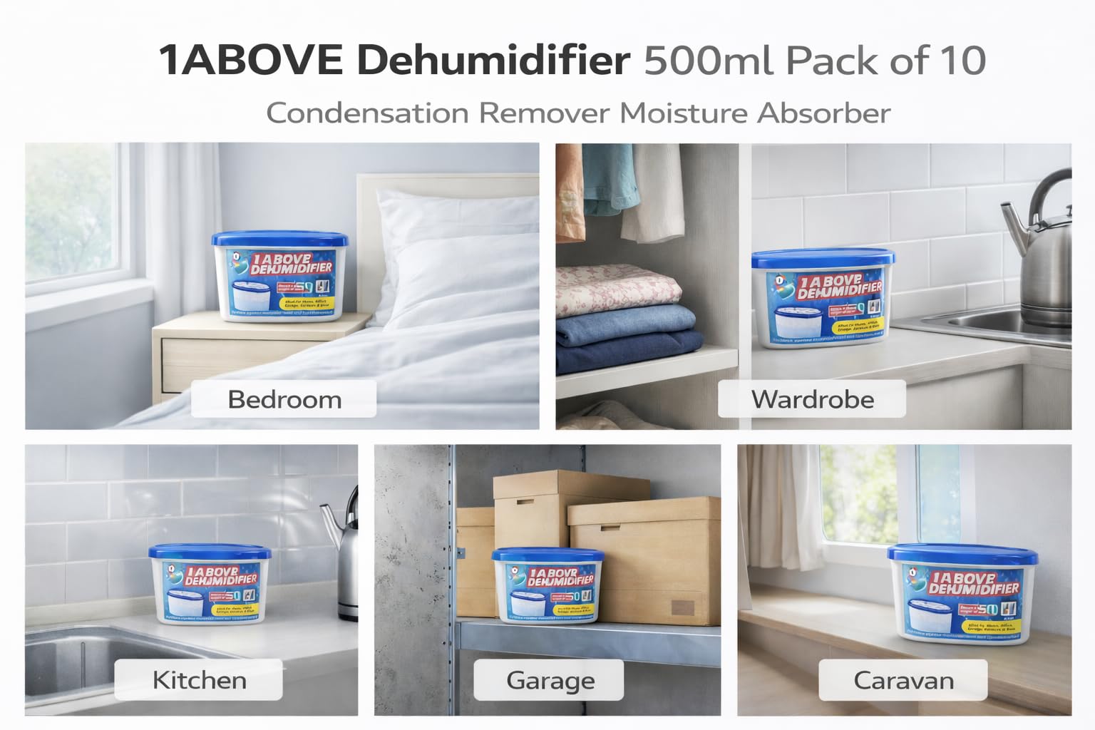 1ABOVE Dehumidifier - 500ml Capacity, Pack of 10 | Condensation & Odor Remover 9