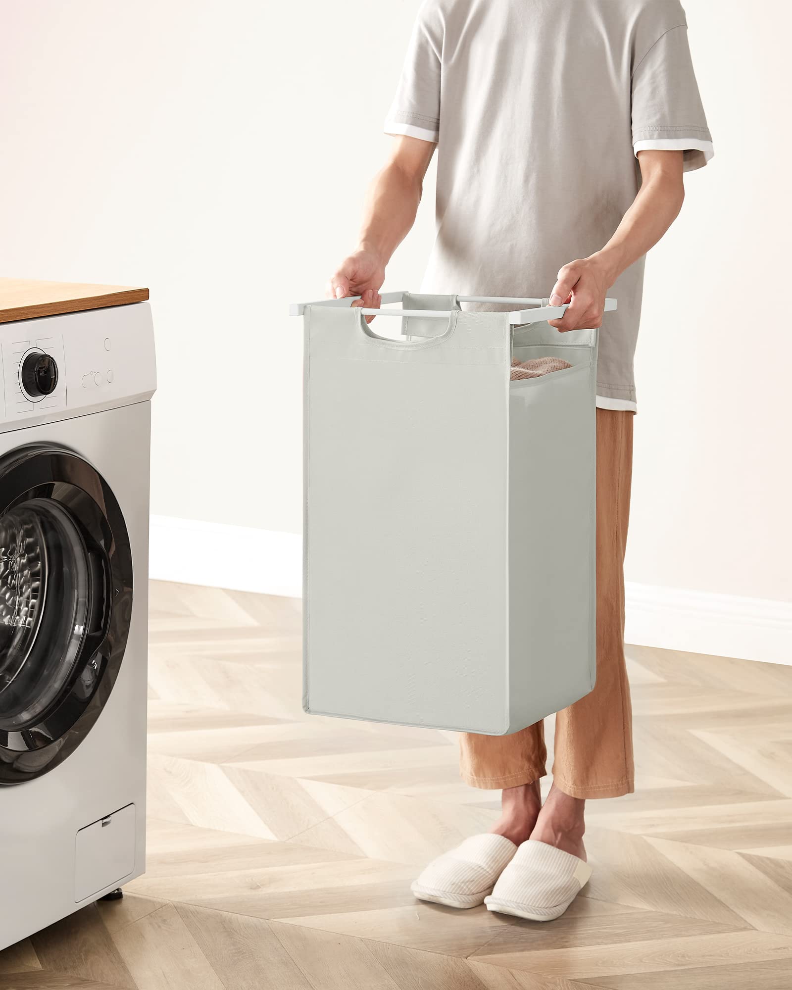 VASAGLE 2-Compartment Laundry Basket Hamper with Pull-Out Liners and Storage Shelf | 92 L Capacity 8