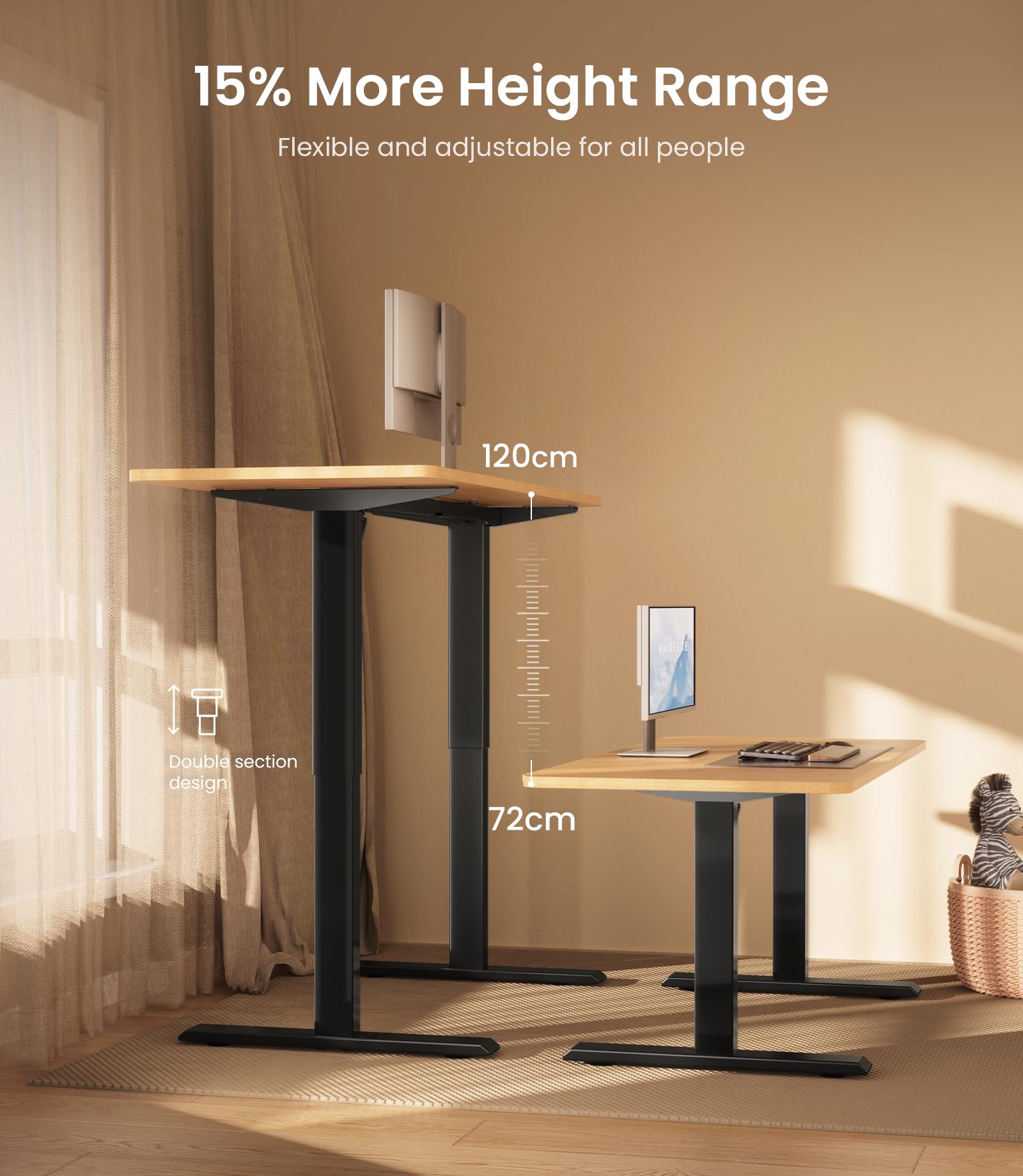 MAIDeSITe Electric Standing Desk Frame - Two-Stage Height Adjustable | 72-120 cm Range | 80kg Load 4