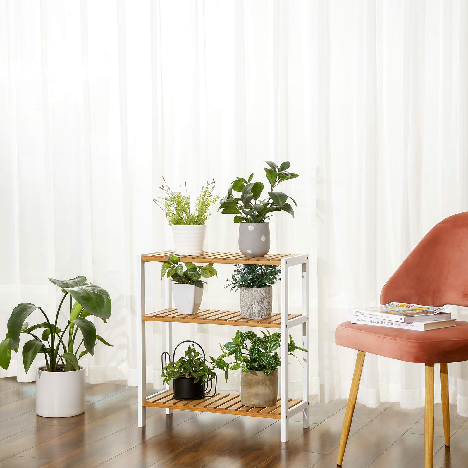 SONGMICS Bamboo Storage Shelf - 3 Tier Shelving Unit | Natural + White | 60x26x66 cm 6