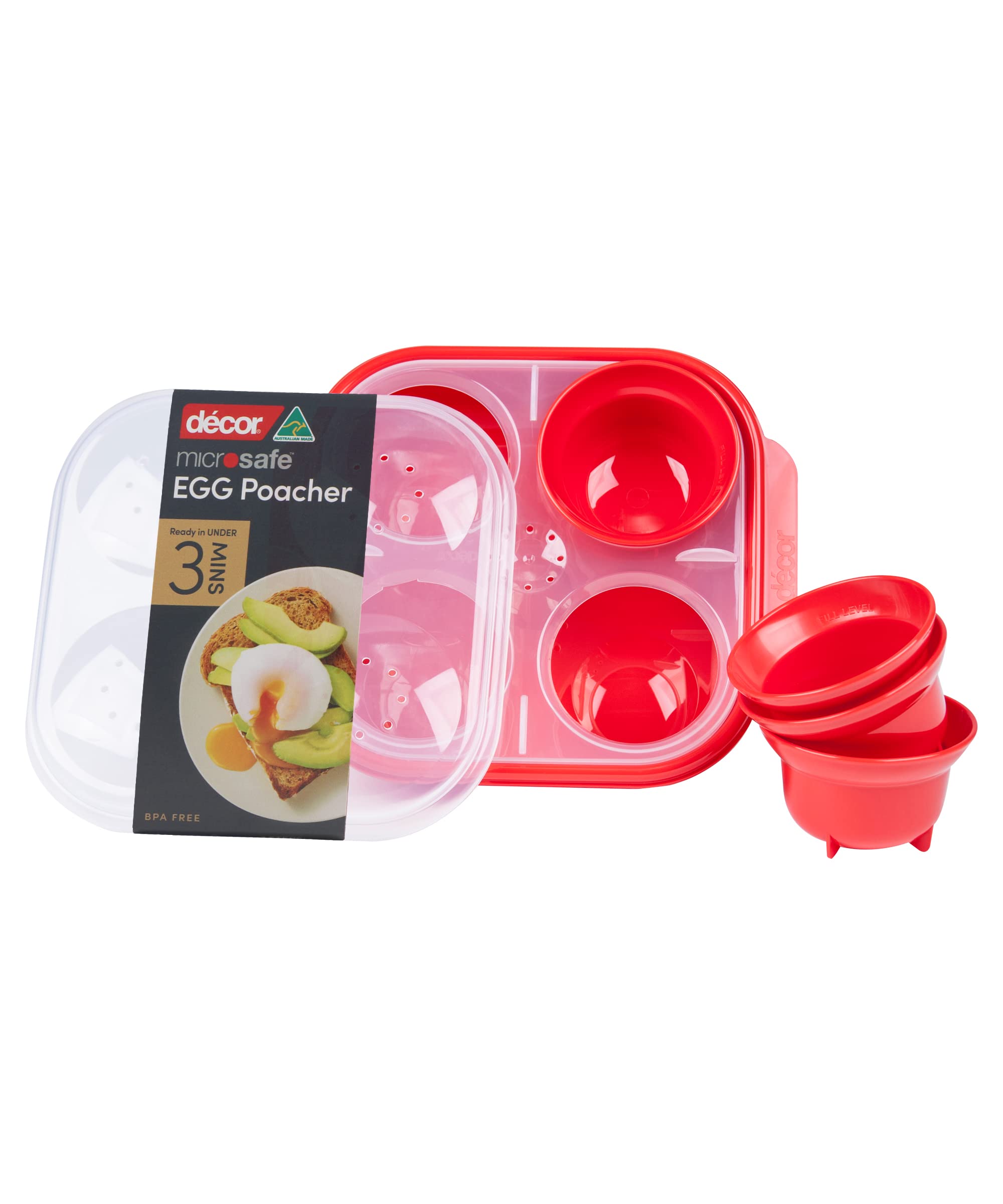 Décor Microsafe Plastic Egg Poacher - Cooks Up to 4 Eggs | Red | Dishwasher Safe