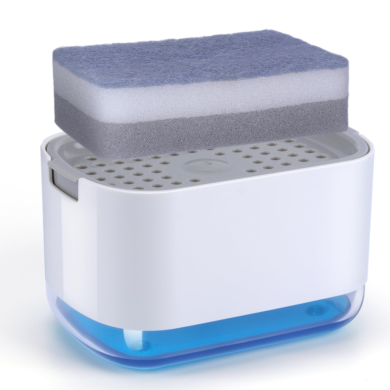 Alyvisun 2-in-1 Soap Dispenser with Sponge Holder for Kitchen Sink | 300ml Capacity | Grey Plastic 1