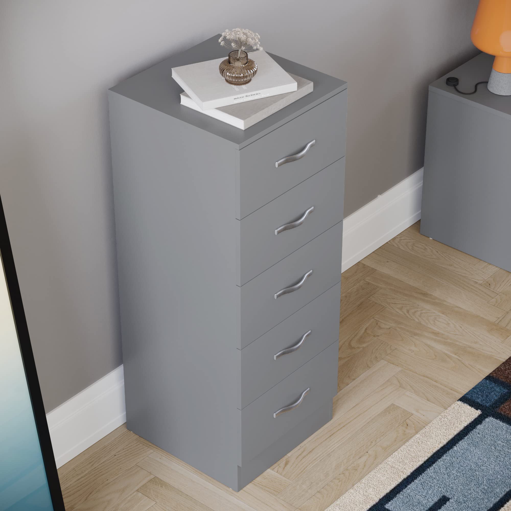Vida Designs Riano 5 Drawer Narrow Chest - Engineered Wood Storage | Grey | 34.5W x 90H cm 7