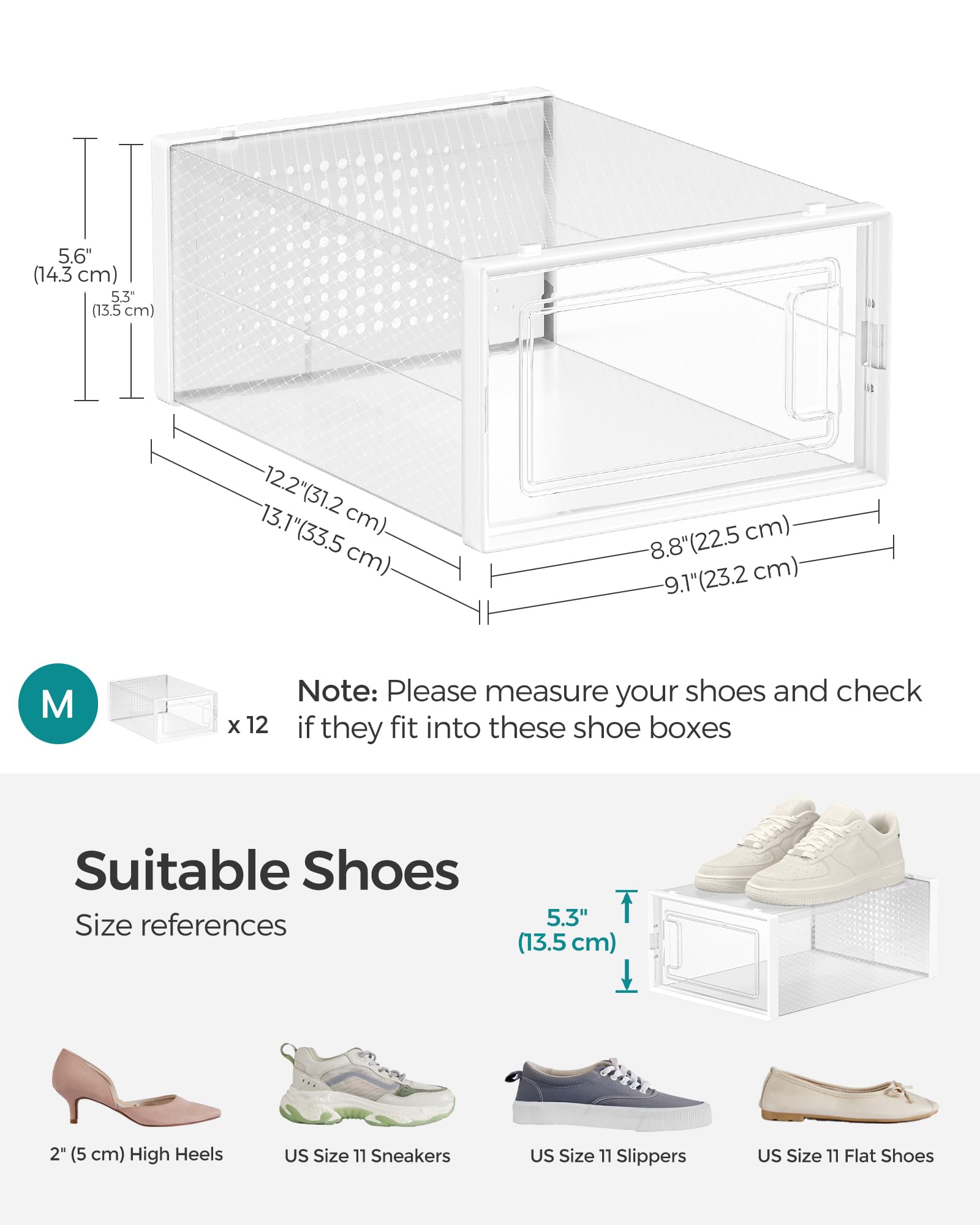 SONGMICS Shoe Boxes - Pack of 15 Stackable Organisers | Fits UK Size 9 | Foldable 5