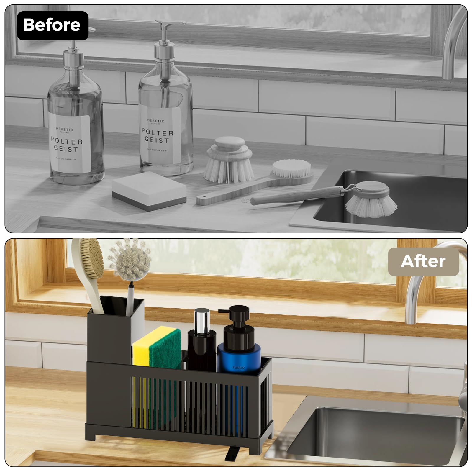 Woobroo Kitchen Sink Caddy Organiser - Compact, Space-Saving Storage with Removable Drain Tray 5
