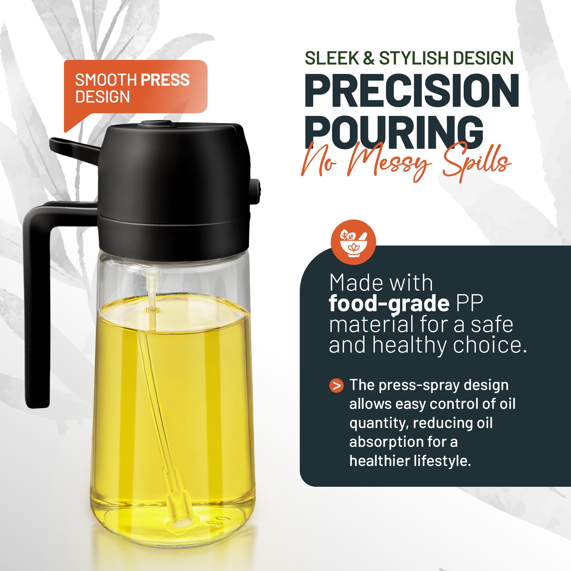 PORTENTUM 500ml Glass Oil Sprayer Dispenser - 2 in 1 Spray & Pour for Cooking | Refillable 7
