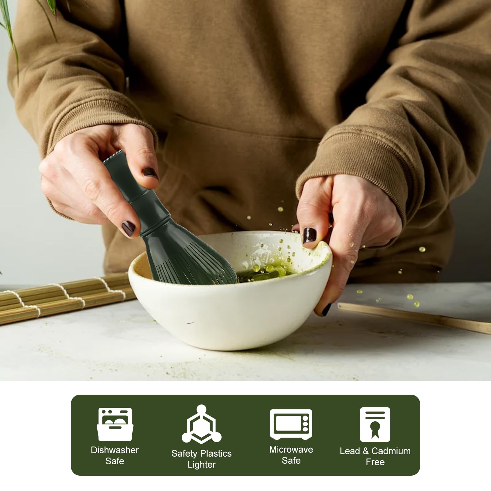Lafefe Reusable PP Resin Matcha Whisk - Food-Grade, Heat Resistant, Dishwasher Safe | Green 4