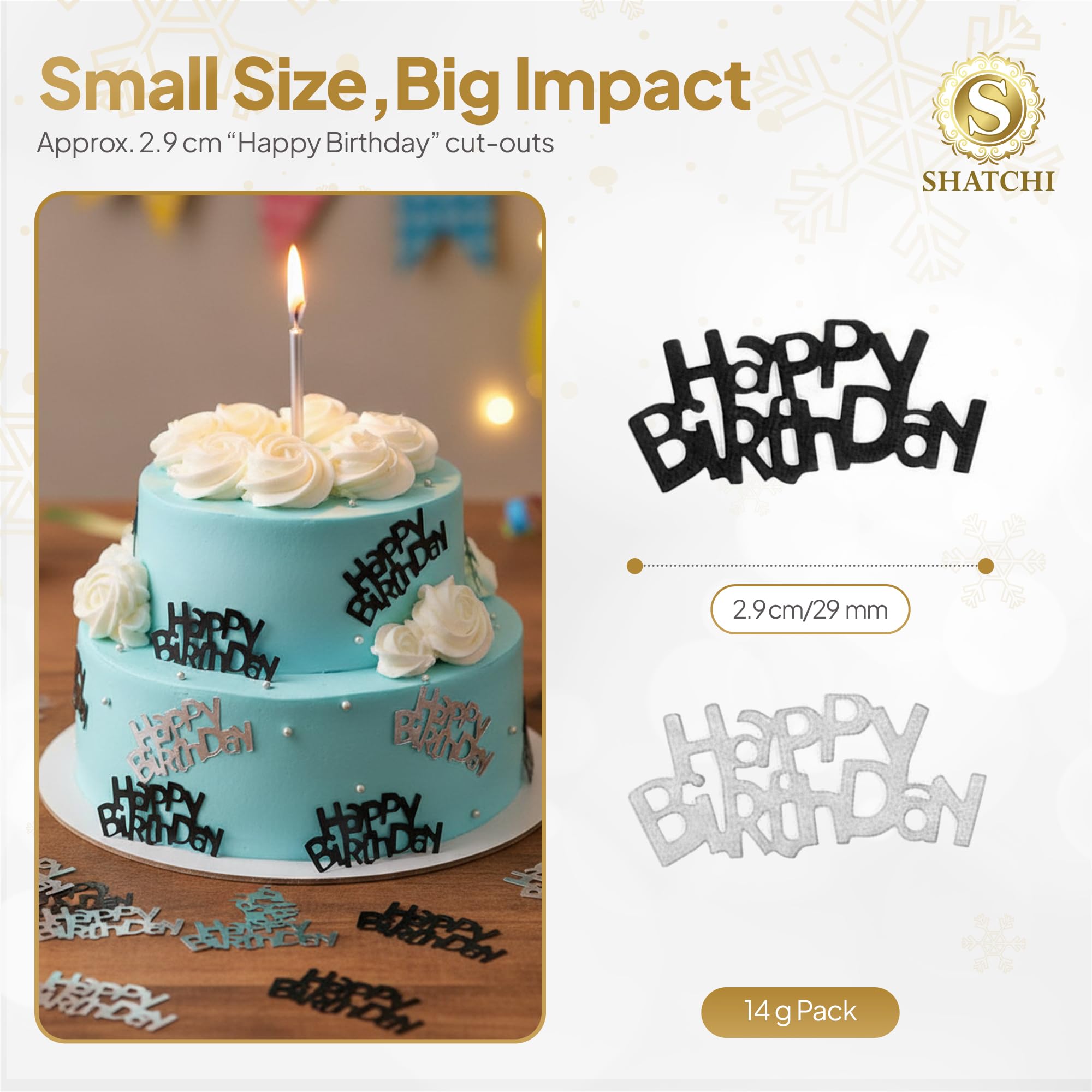 SHATCHI Happy Birthday Confetti - Black & Silver Foil Scatter | 14 Gram Pack 6