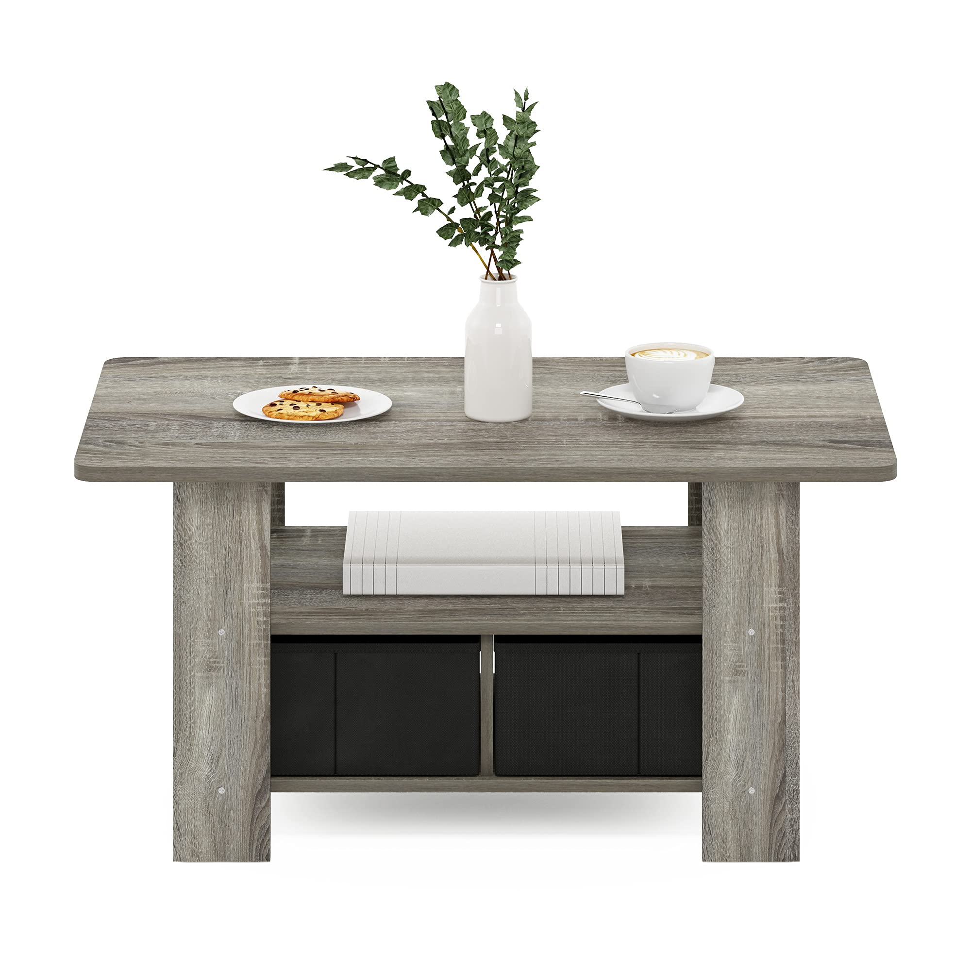 Furinno ANDREY Coffee Table - Compact Storage | French Oak/Black | Engineered Wood 4