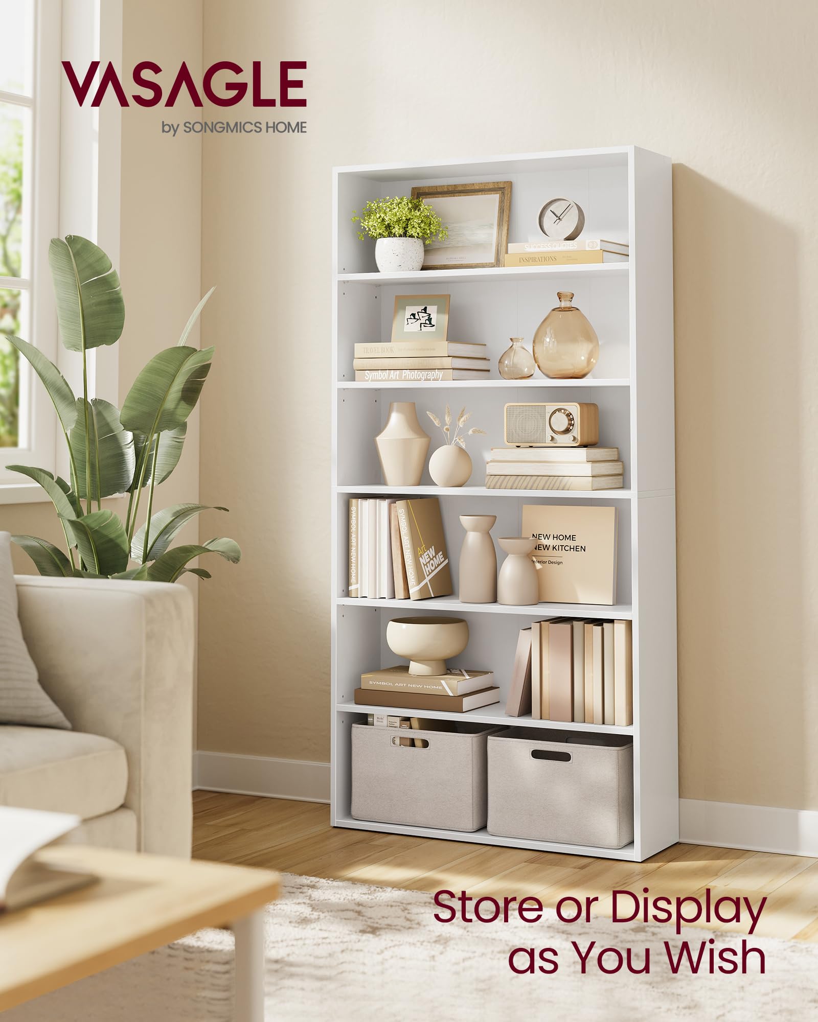 VASAGLE 6-Tier Bookcase - Open Storage Shelf | Cloud White | 24 x 80 x 160.7 cm 4