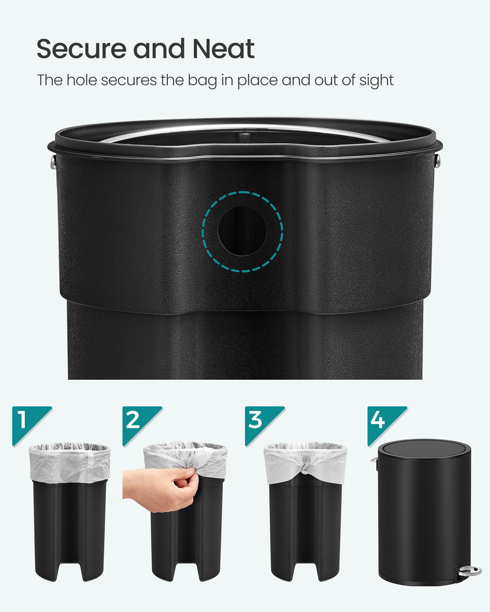 SONGMICS Bathroom Bin with Lid - 6 L Capacity | Soft-Close | Foot Pedal Operated | Ink Black Steel 6