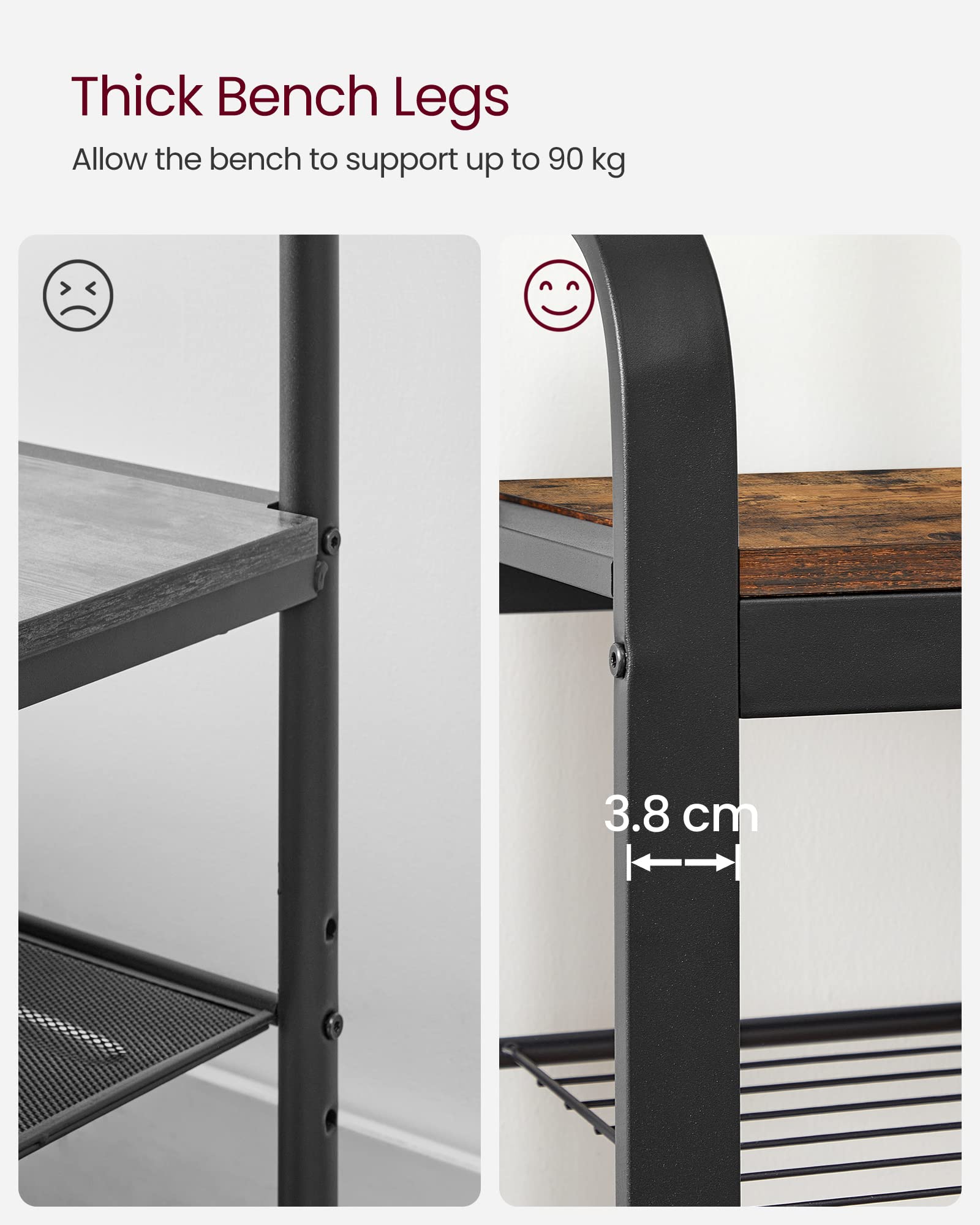 VASAGLE 4-in-1 Coat Rack with Shoe Storage Bench | 9 Removable Hooks | Rustic Brown/Black 7