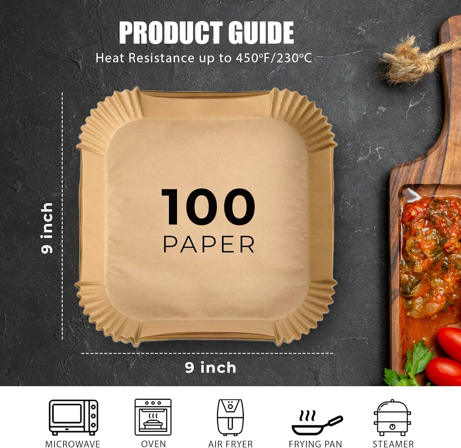 Roe Tenpo Air Fryer Liners - 100Pcs Disposable, Non-Stick Parchment Paper for Ninja, COSORI, Tefal | 7.9 Inch Square 3