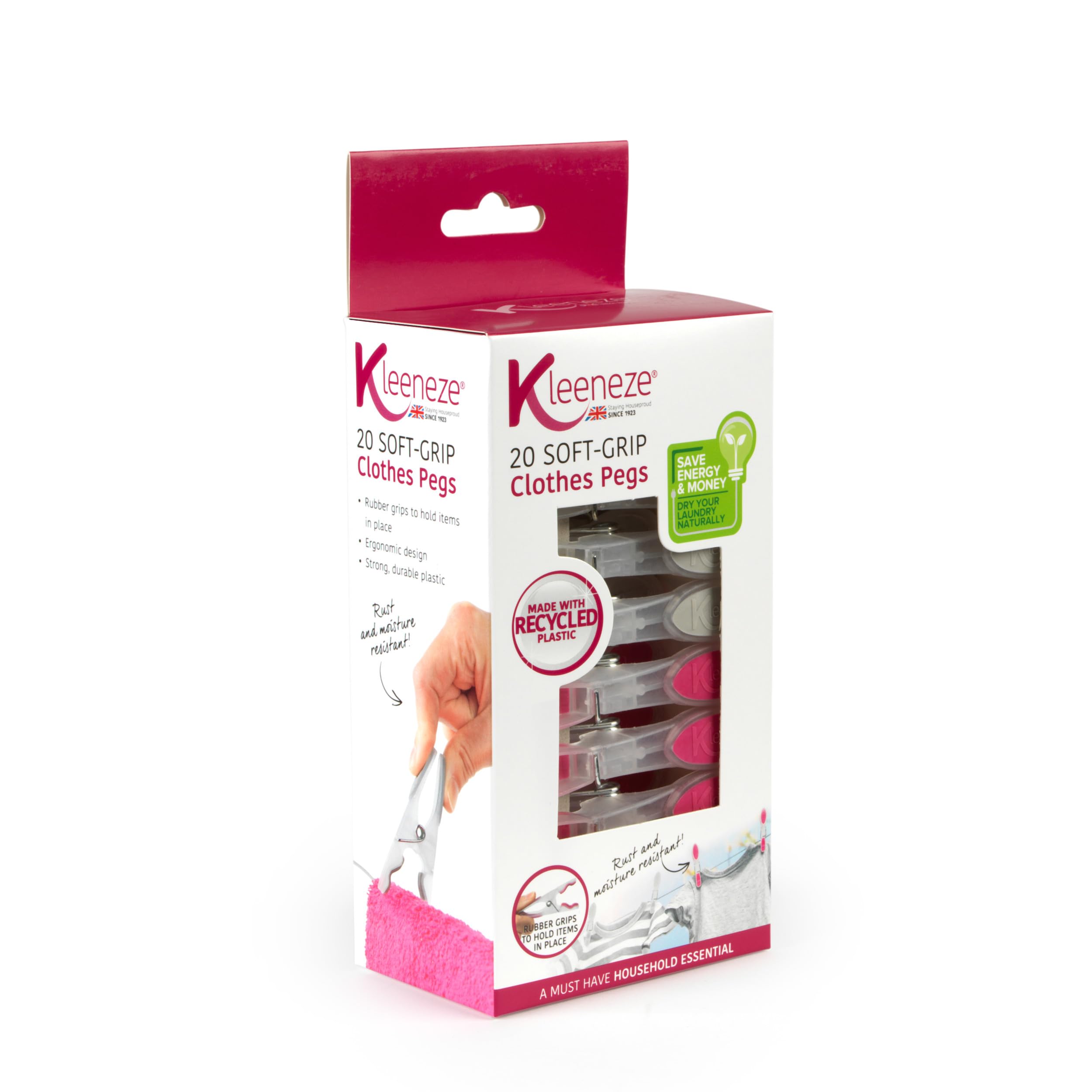 Kleeneze 20-Pack Laundry Pegs - Soft Grip Ergonomic Clothespins | Durable Plastic & Metal Springs 3