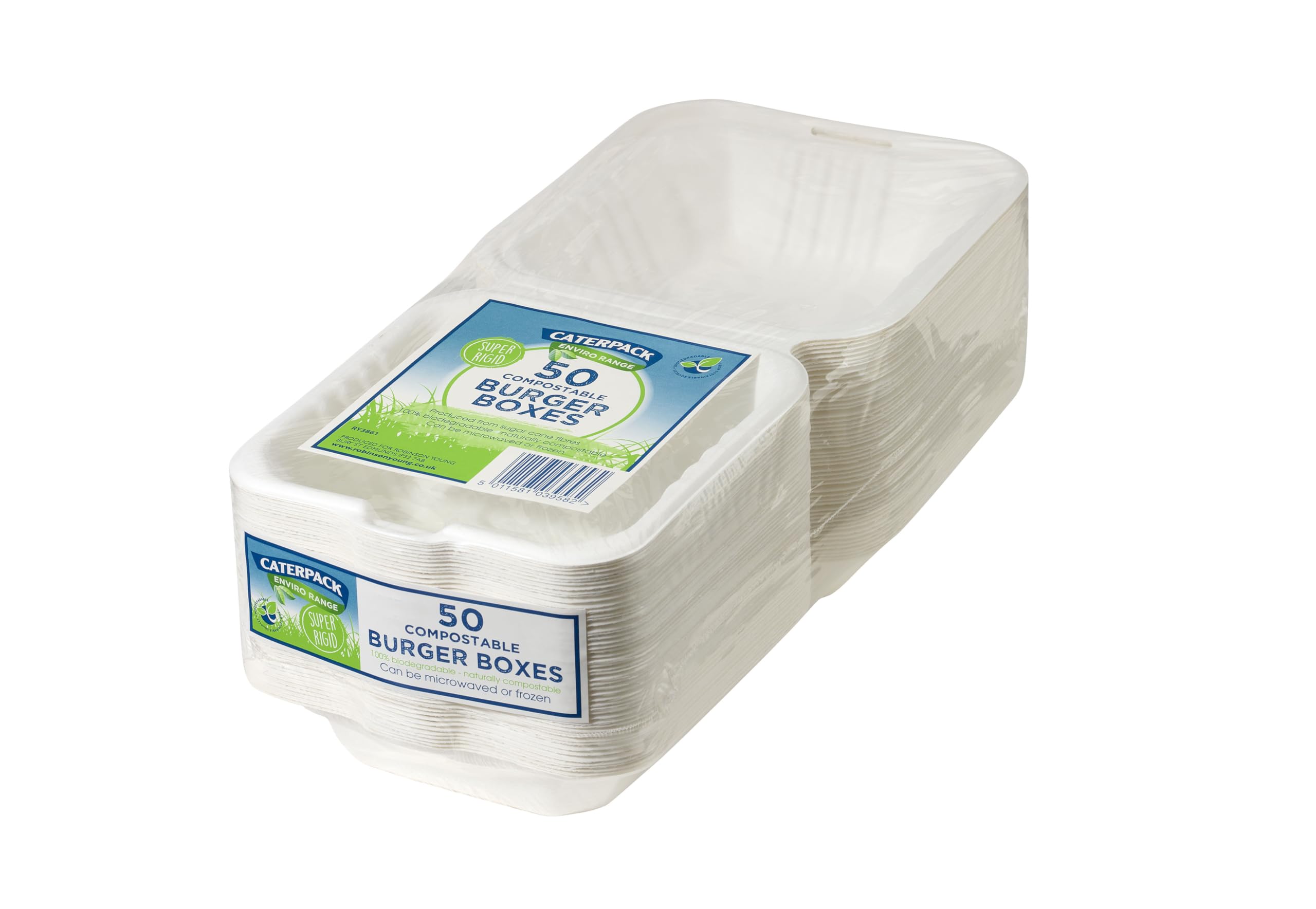 Caterpack Enviro Range Burger Boxes - Biodegradable, Microwave/Freezer Safe | 50 Pack, 6x6"