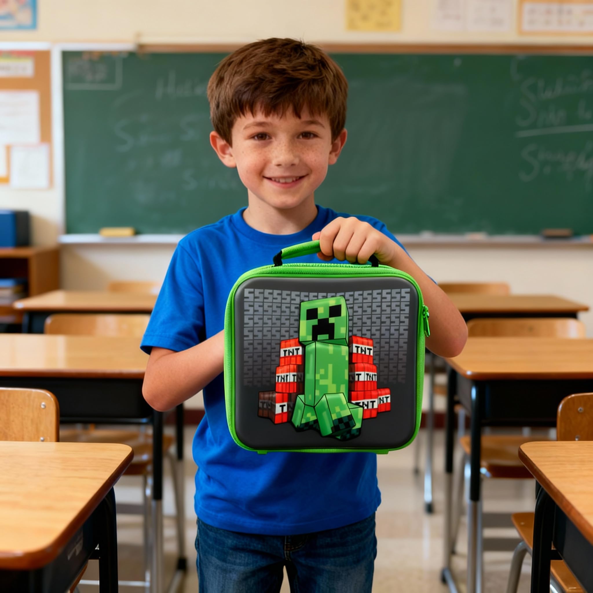 HOX Minecraft Creeper Kids Lunch Bag - Insulated, Durable Polyester, 11x21x24.5 cm 5