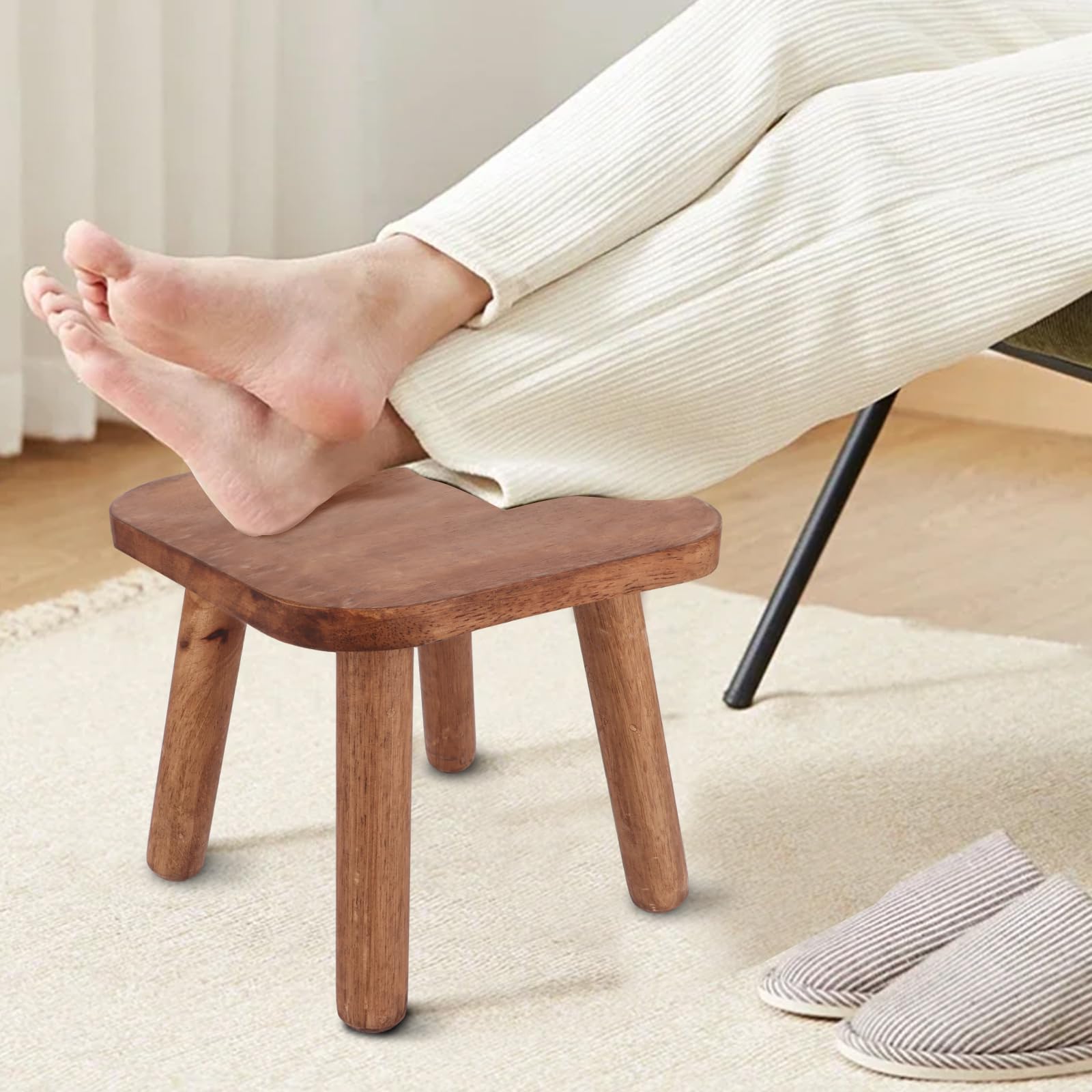ASelected Solid Wood Stool - 24cm Square, Minimalist Style, 85kg Capacity 6