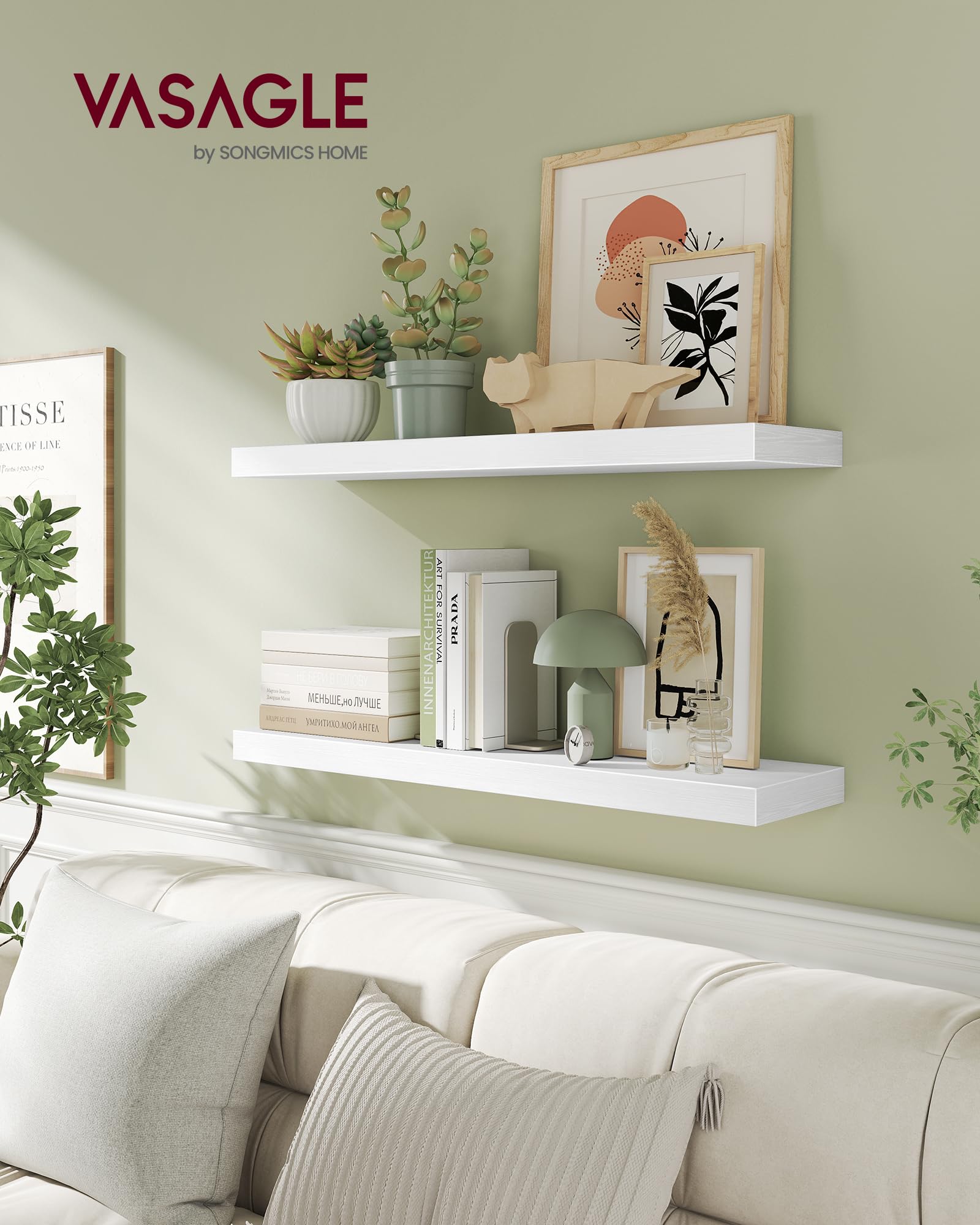VASAGLE Floating Wall Shelf - Snow White Wood Grain | 80 cm Width | 10 kg Load Capacity 2