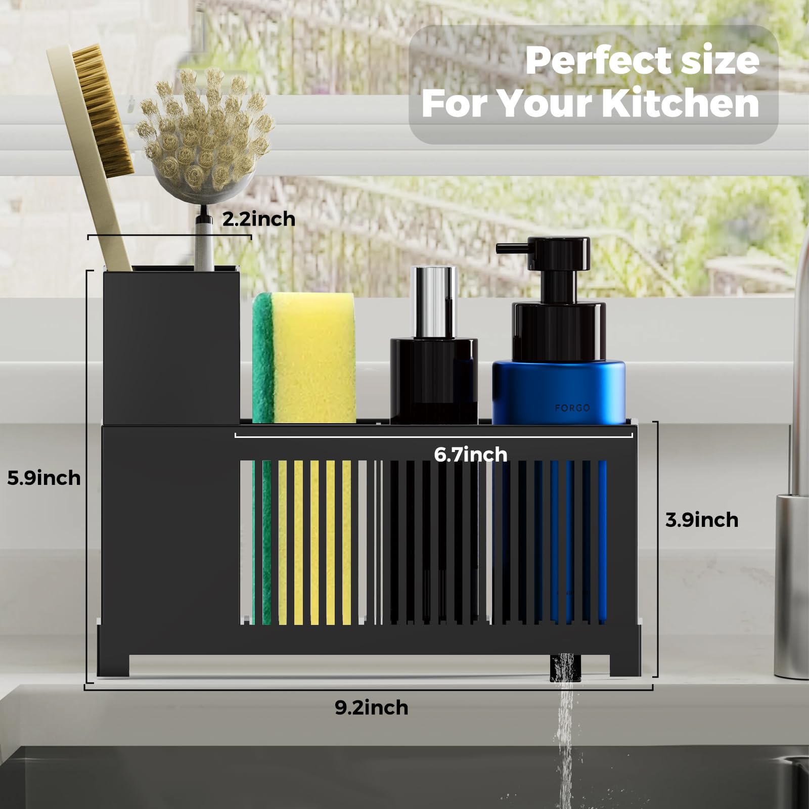 Woobroo Kitchen Sink Caddy Organiser - Compact, Space-Saving Storage with Removable Drain Tray 4