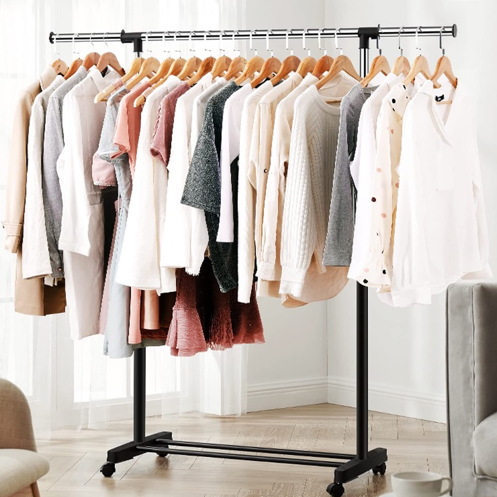 Vivo Technologies Adjustable Mobile Clothes Rail - 80cm-150cm Width | Alloy Steel | Portable 5