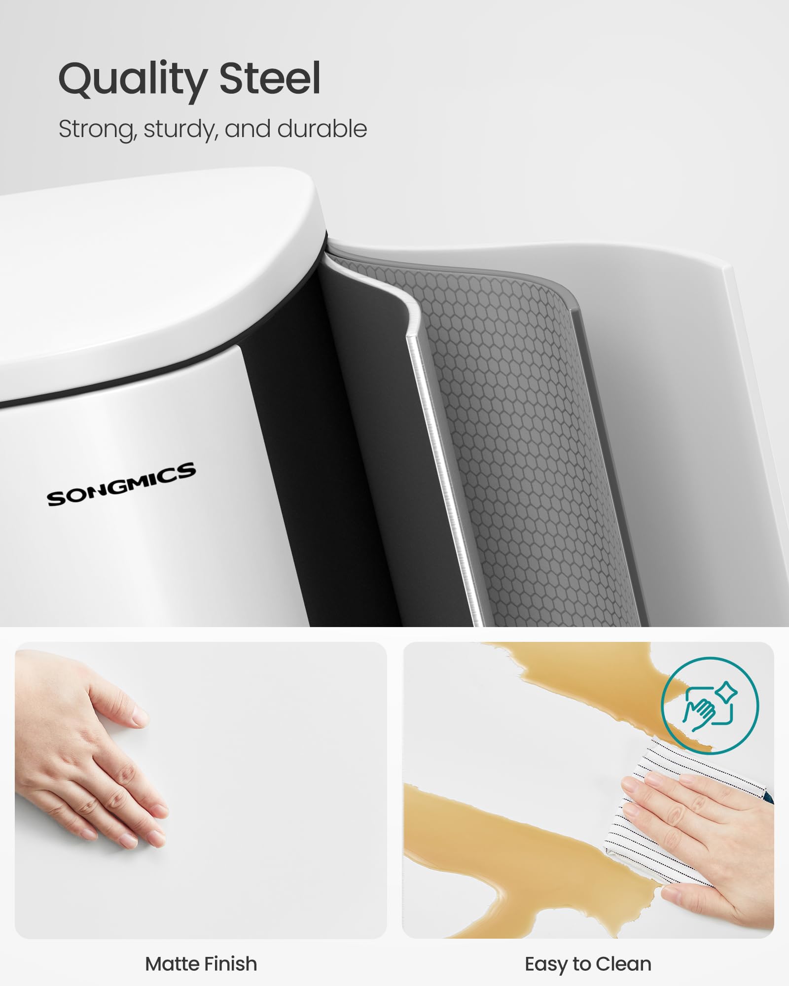 SONGMICS Kitchen Bin 50 L Pedal Rubbish Bin | Soft Close | Steel Exterior | White LTB101W01 3