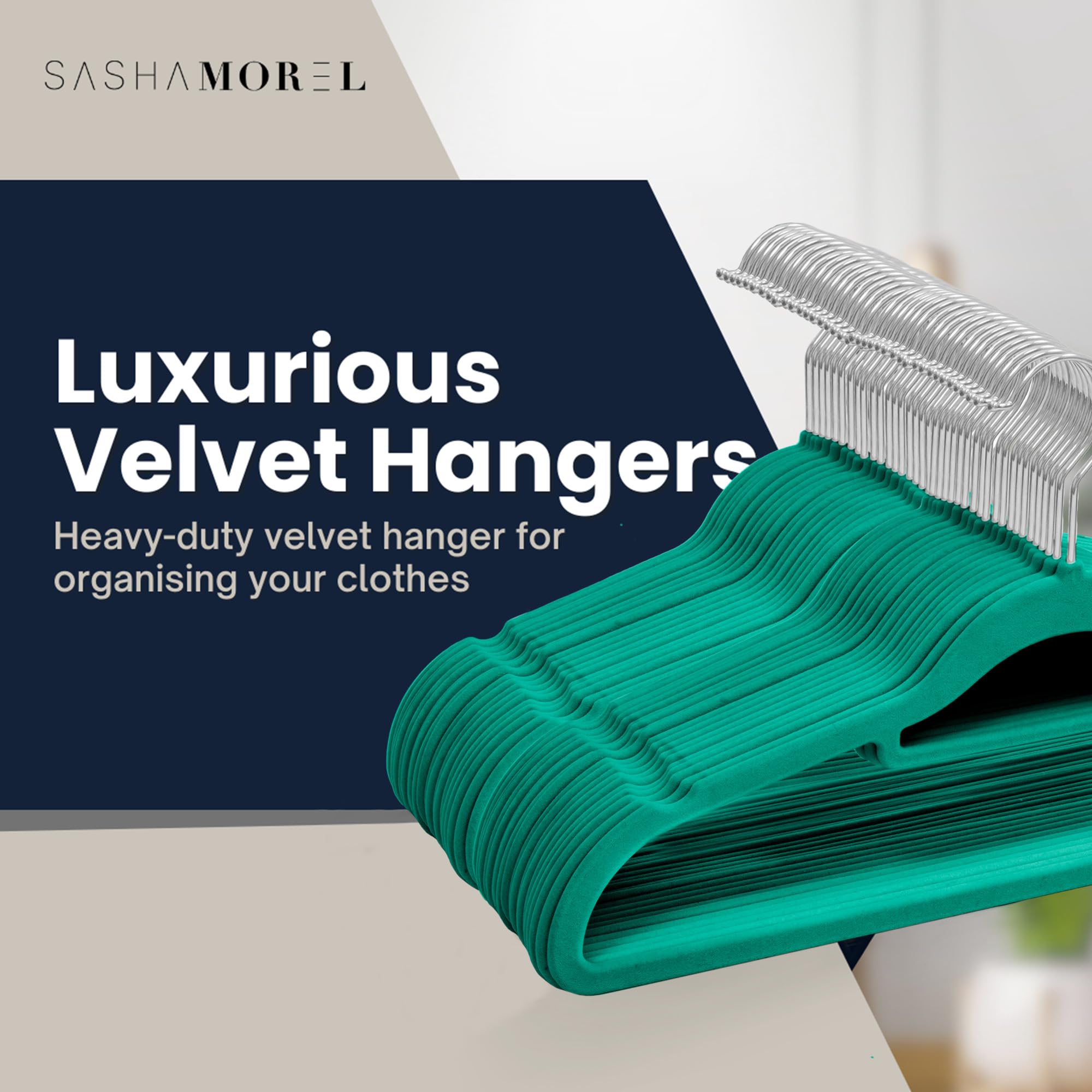 Sasha Morel Velvet Hangers - 50 Pack Non-Slip Space Saving Coat Hangers | Teal 2