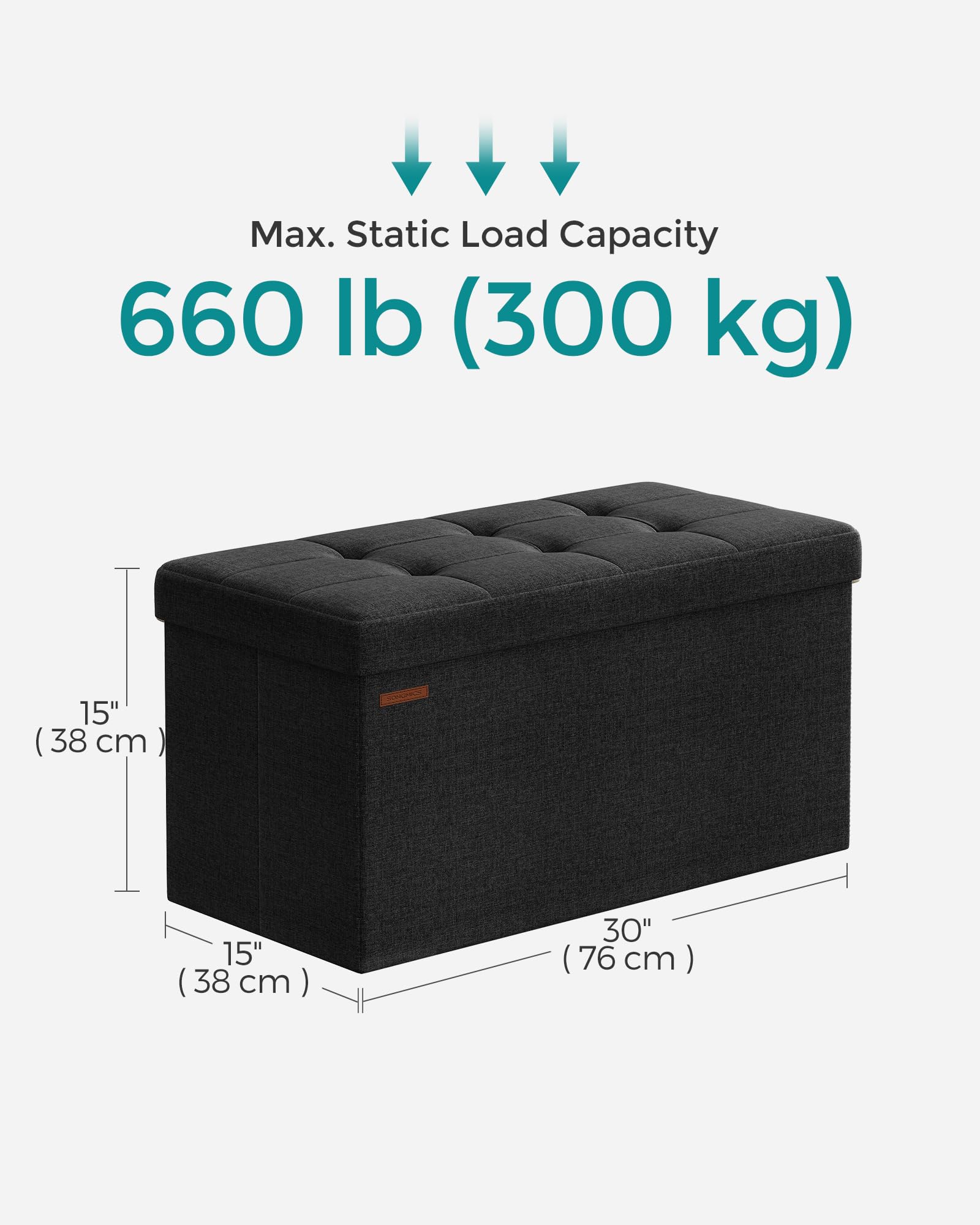 SONGMICS MAZIE Storage Ottoman Bench - 76 cm Folding Foot Rest | 89L Capacity | Ink Black 2